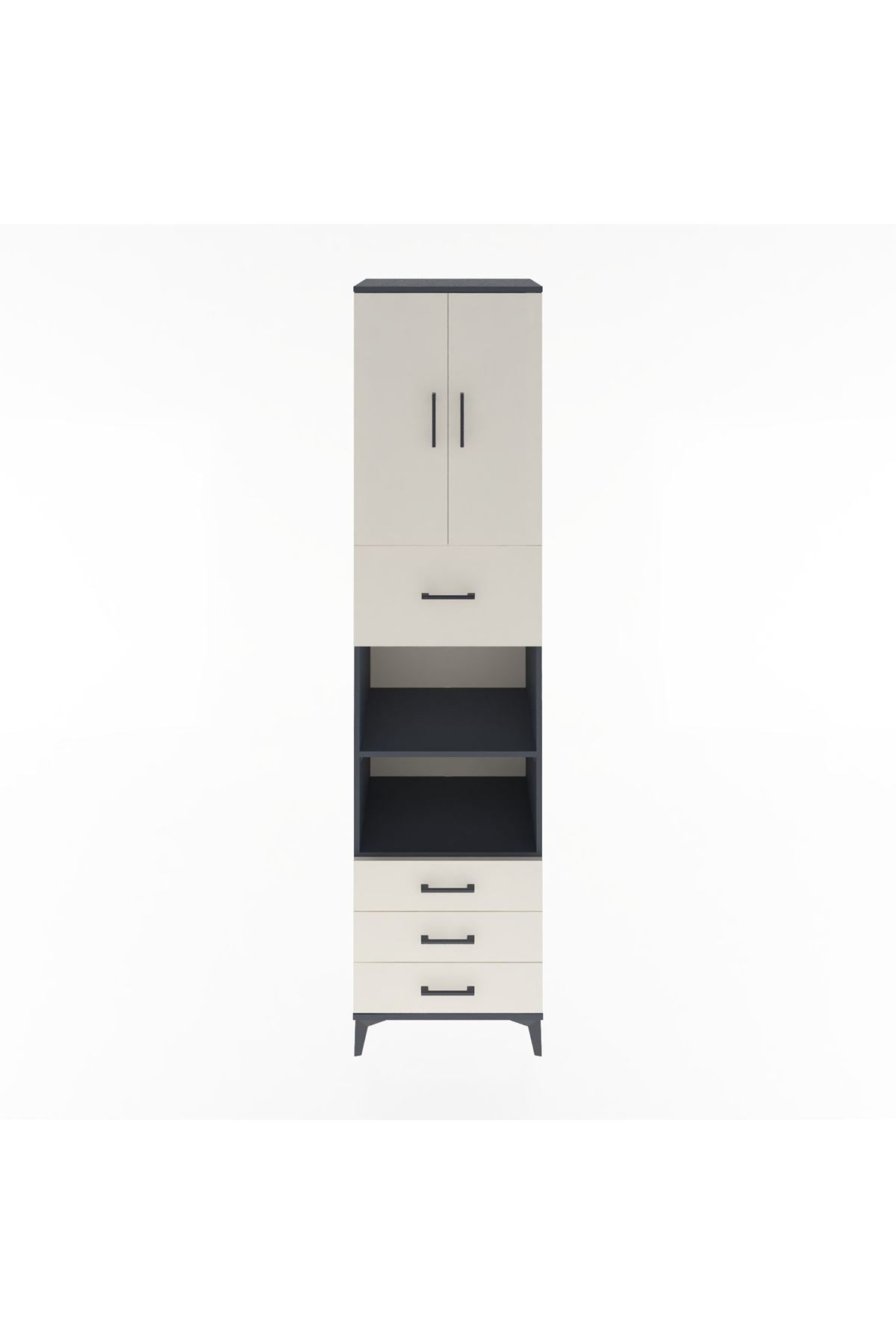 Hyperion Dolap 4 Raflı 4 Çekmeceli 2 Kapaklı 60x44x243 Antrasit-Aytaşı