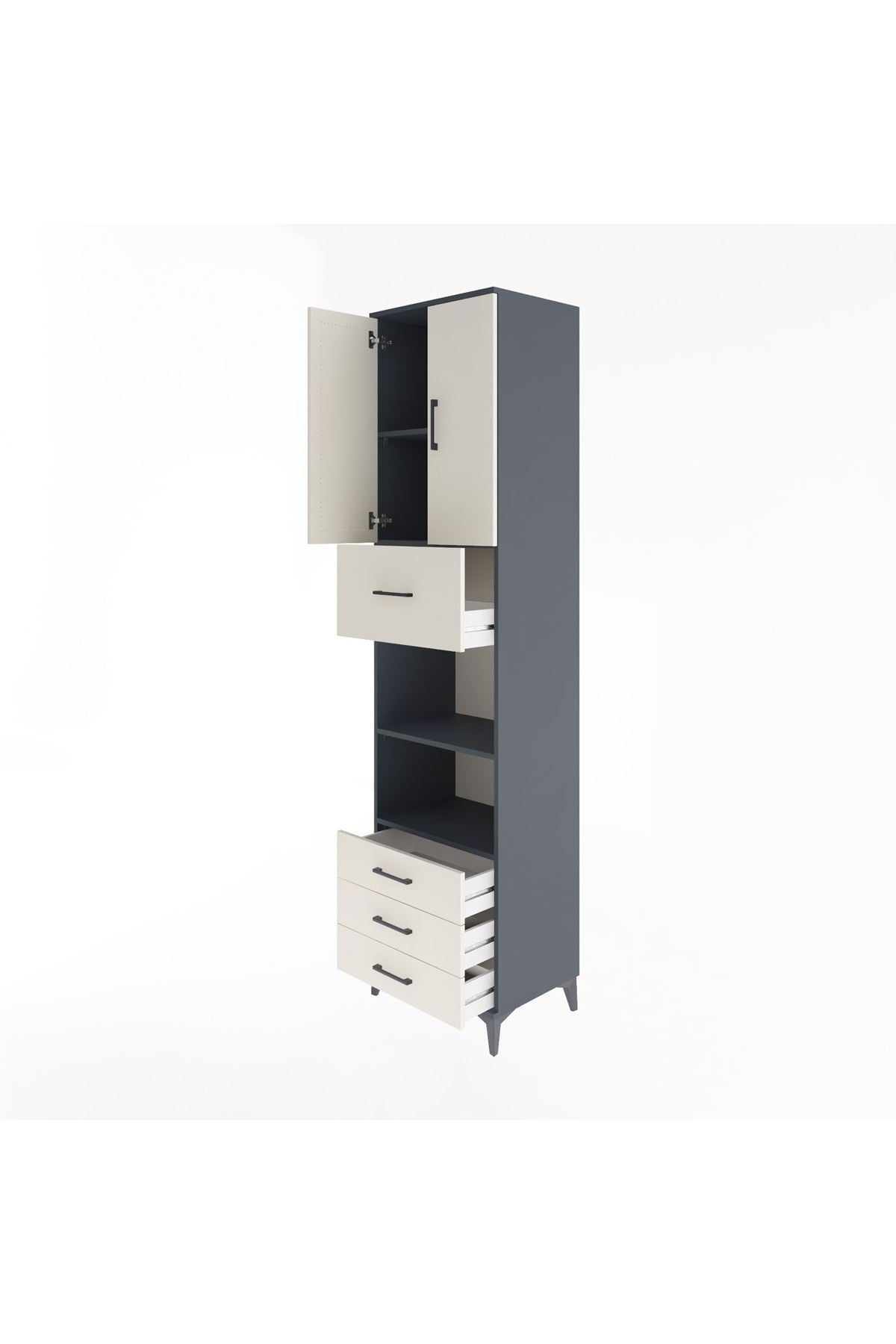 Hyperion Dolap 4 Raflı 4 Çekmeceli 2 Kapaklı 60x44x243 Antrasit-Aytaşı