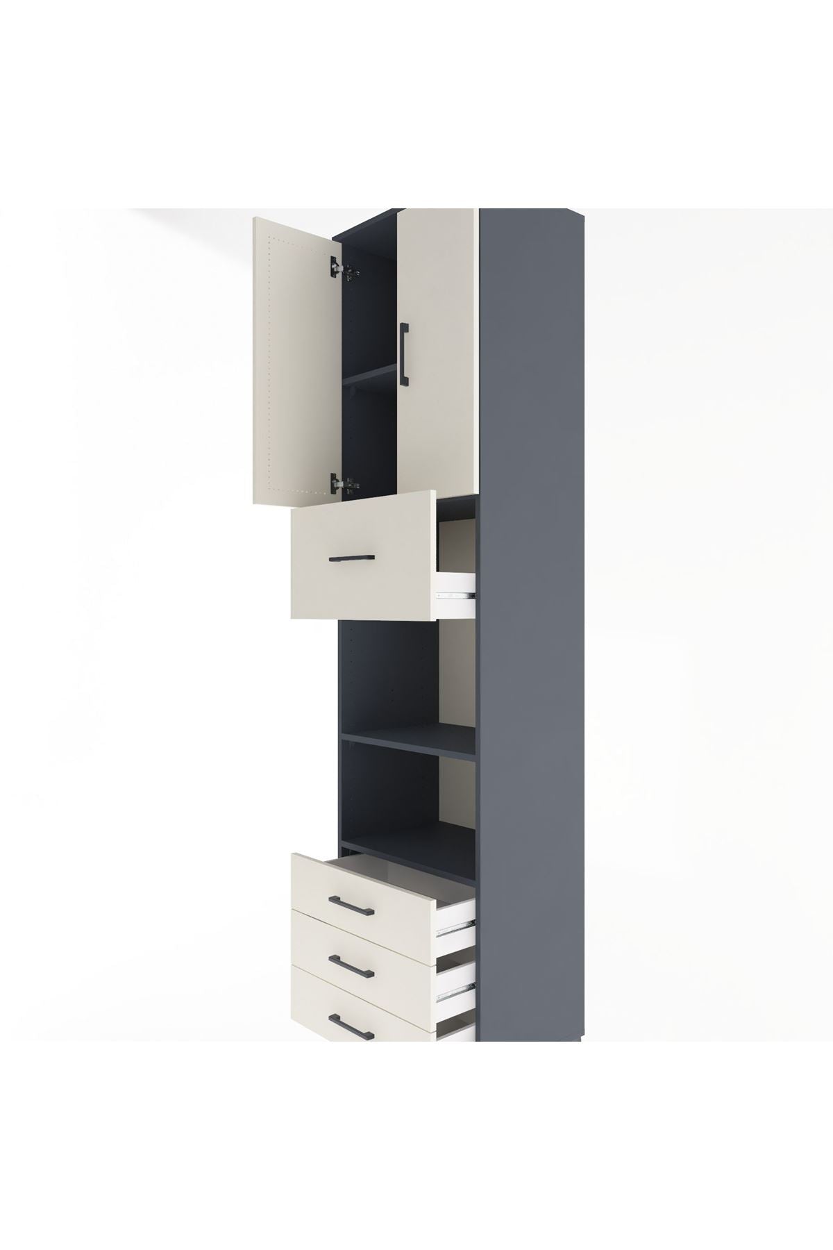 Hyperion Dolap 4 Raflı 4 Çekmeceli 2 Kapaklı 60x44x243 Antrasit-Aytaşı