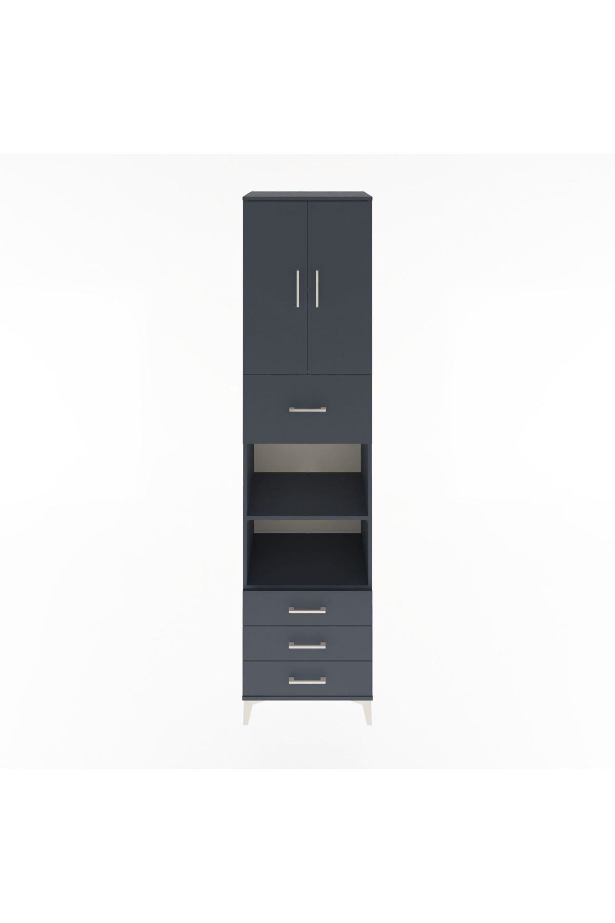Hyperion Dolap 4 Raflı 4 Çekmeceli 2 Kapaklı 60x44x243 Antrasit-Antrasit