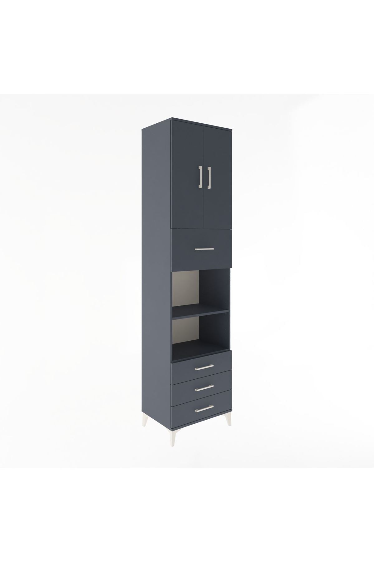 Hyperion Dolap 4 Raflı 4 Çekmeceli 2 Kapaklı 60x44x243 Antrasit-Antrasit