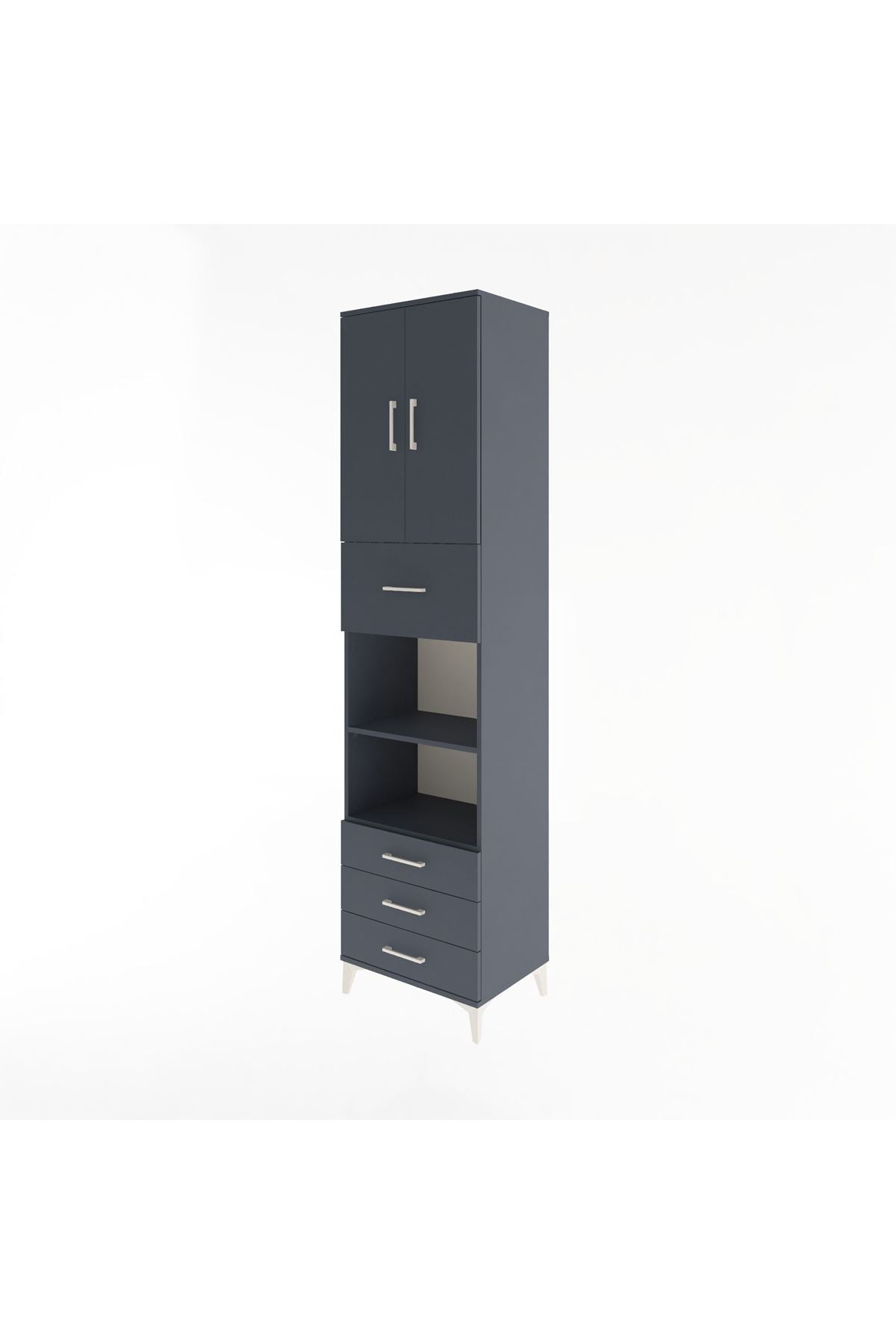 Hyperion Dolap 4 Raflı 4 Çekmeceli 2 Kapaklı 60x44x243 Antrasit-Antrasit