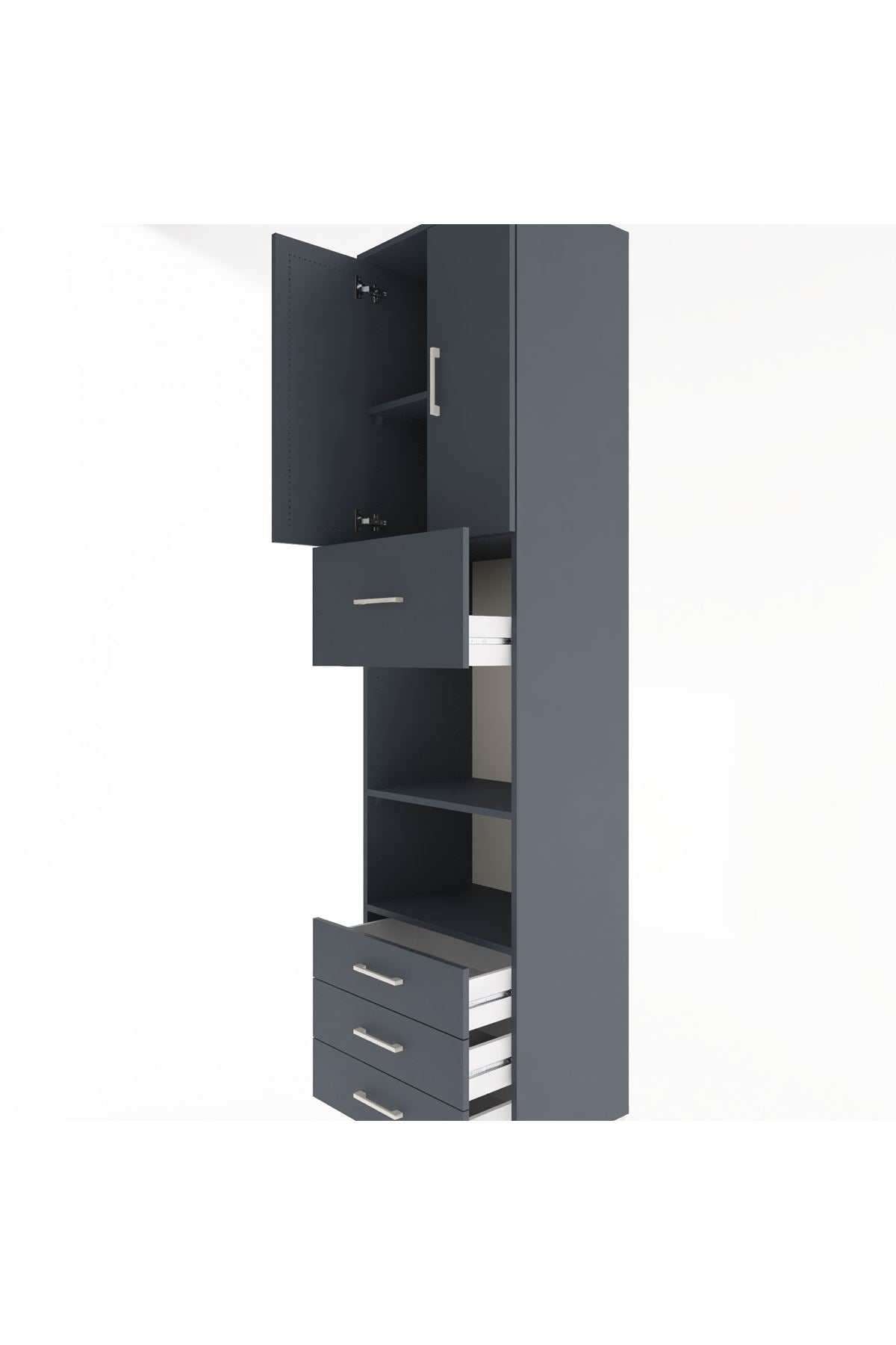 Hyperion Dolap 4 Raflı 4 Çekmeceli 2 Kapaklı 60x44x243 Antrasit-Antrasit