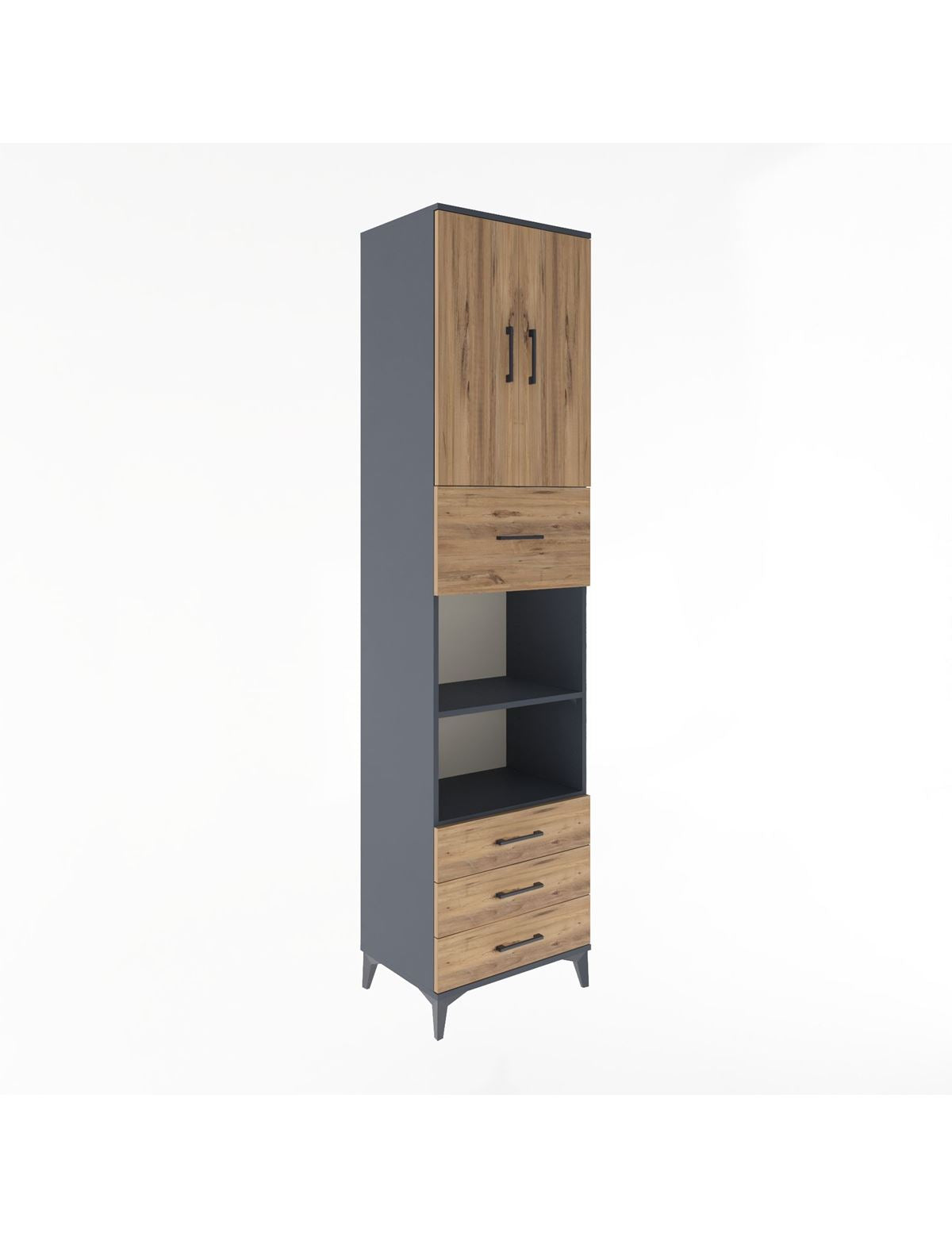 Hyperion Dolap 4 Raflı 4 Çekmeceli 2 Kapaklı 60x44x243 Antrasit-Çam