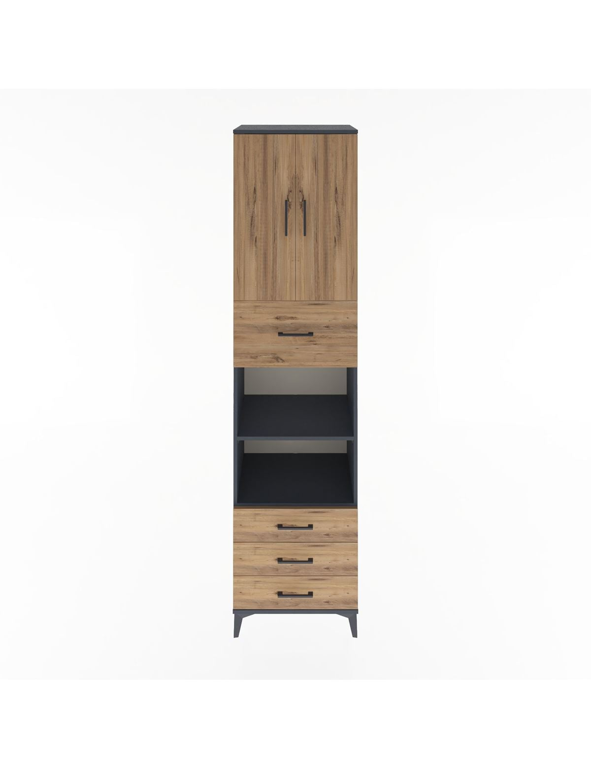 Hyperion Dolap 4 Raflı 4 Çekmeceli 2 Kapaklı 60x44x243 Antrasit-Çam