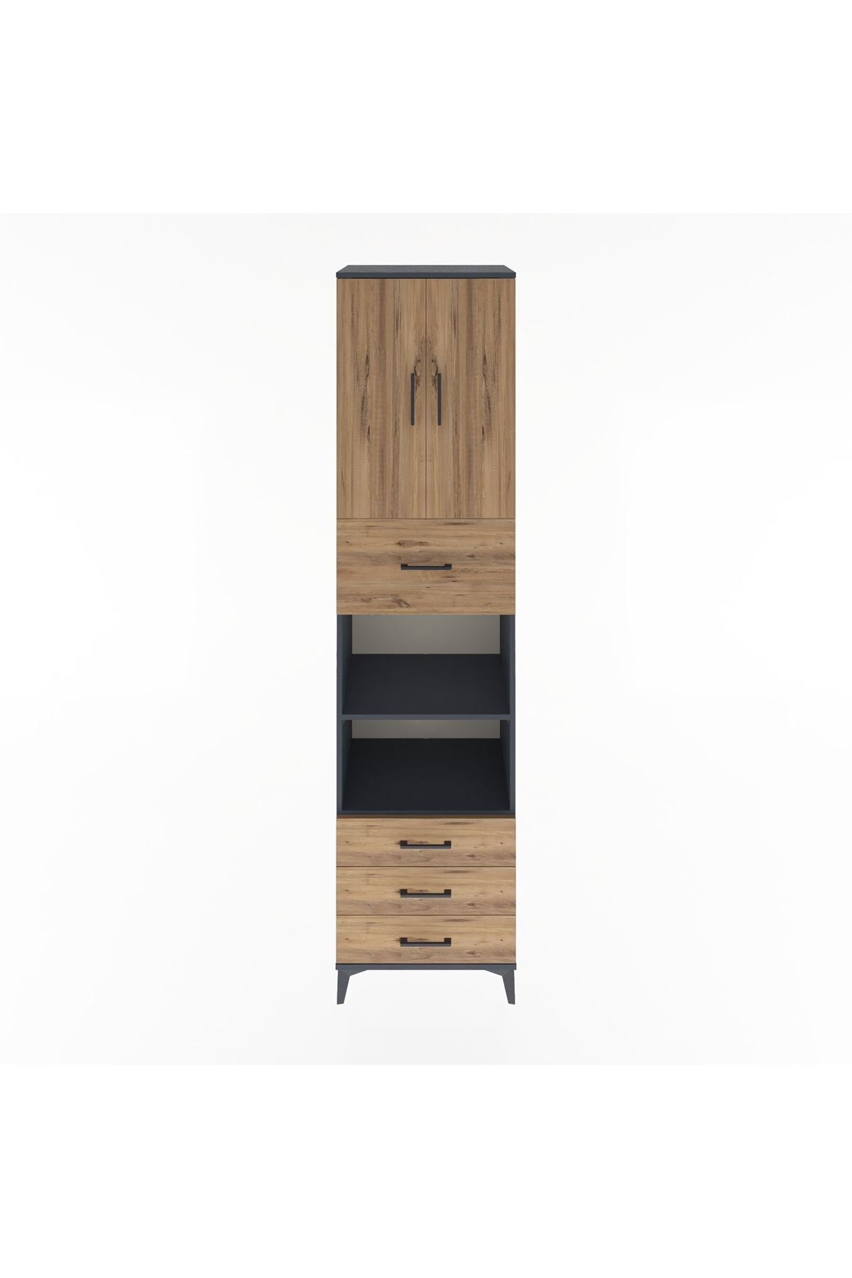 Hyperion Dolap 4 Raflı 4 Çekmeceli 2 Kapaklı 60x44x243 Antrasit-Çam