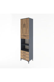 Hyperion Dolap 4 Raflı 4 Çekmeceli 2 Kapaklı 60x44x243 Antrasit-Çam