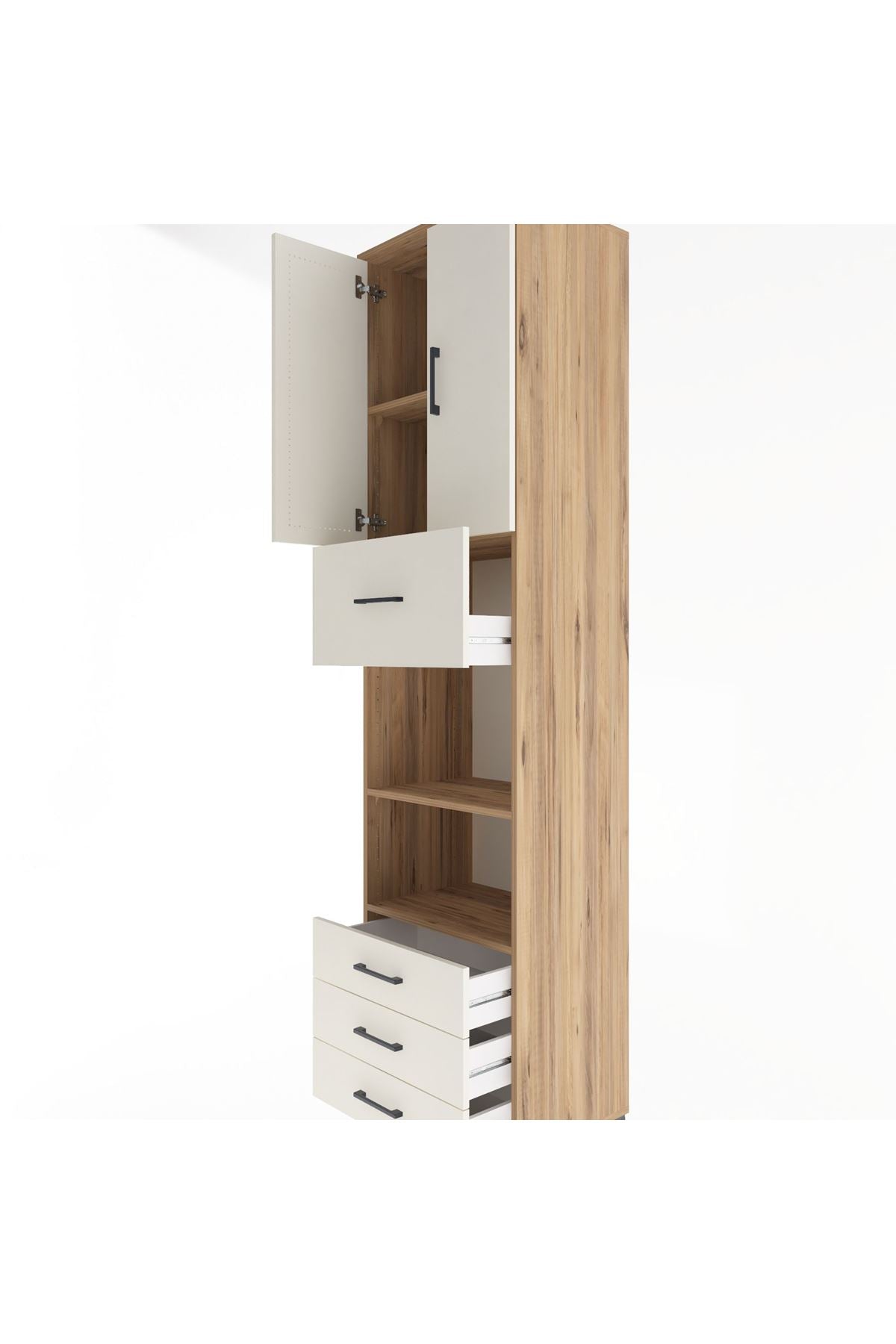 Hyperion Dolap 4 Raflı 4 Çekmeceli 2 Kapaklı 60x44x243 Çam-Aytaşı