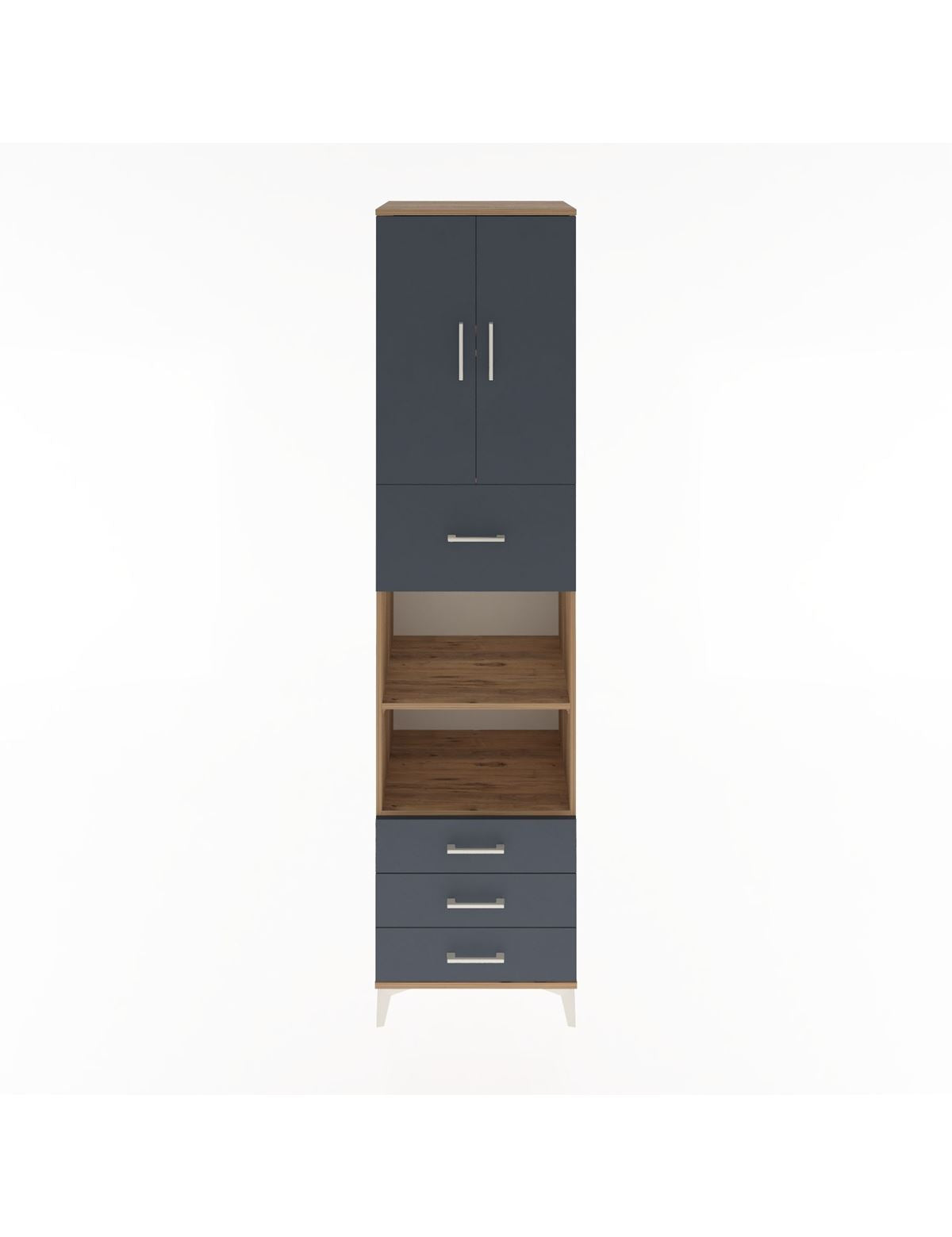 Hyperion Dolap 4 Raflı 4 Çekmeceli 2 Kapaklı 60x44x243 Çam-Antrasit