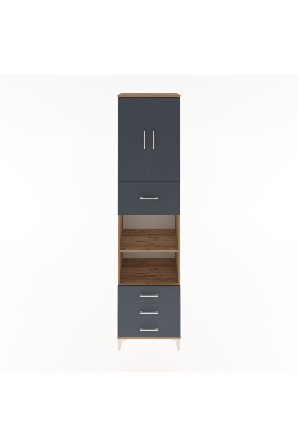 Hyperion Dolap 4 Raflı 4 Çekmeceli 2 Kapaklı 60x44x243 Çam-Antrasit