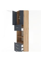 Hyperion Dolap 4 Raflı 4 Çekmeceli 2 Kapaklı 60x44x243 Çam-Antrasit