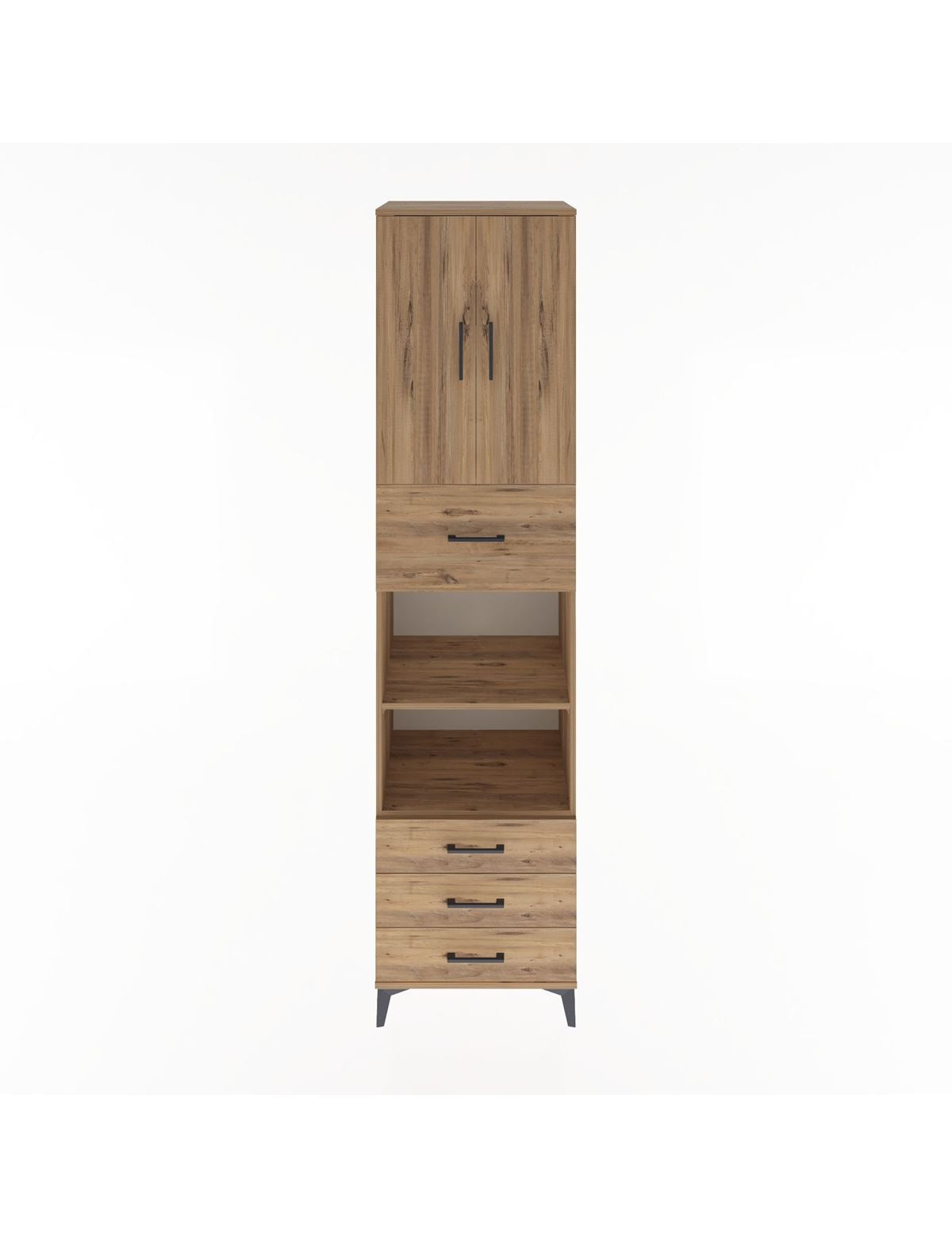 Hyperion Dolap 4 Raflı 4 Çekmeceli 2 Kapaklı 60x44x243 Çam-Çam