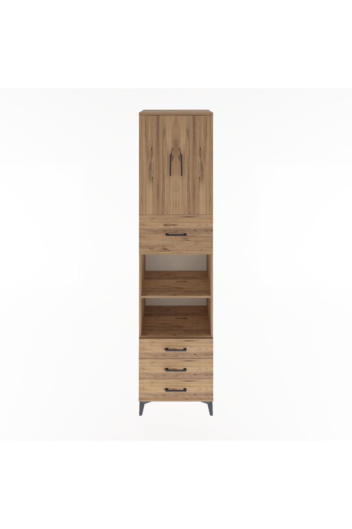 Hyperion Dolap 4 Raflı 4 Çekmeceli 2 Kapaklı 60x44x243 Çam-Çam