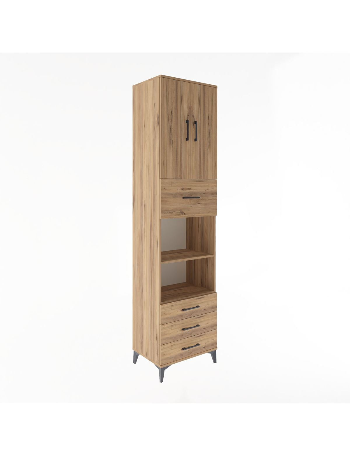 Hyperion Dolap 4 Raflı 4 Çekmeceli 2 Kapaklı 60x44x243 Çam-Çam