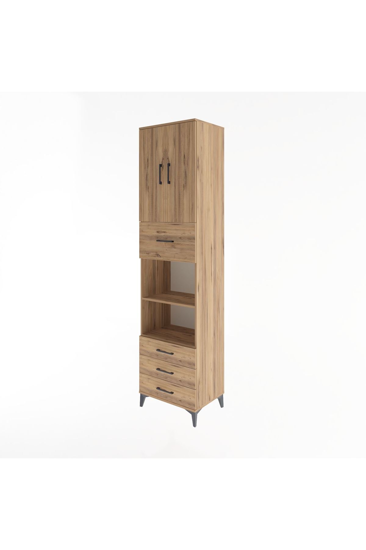 Hyperion Dolap 4 Raflı 4 Çekmeceli 2 Kapaklı 60x44x243 Çam-Çam