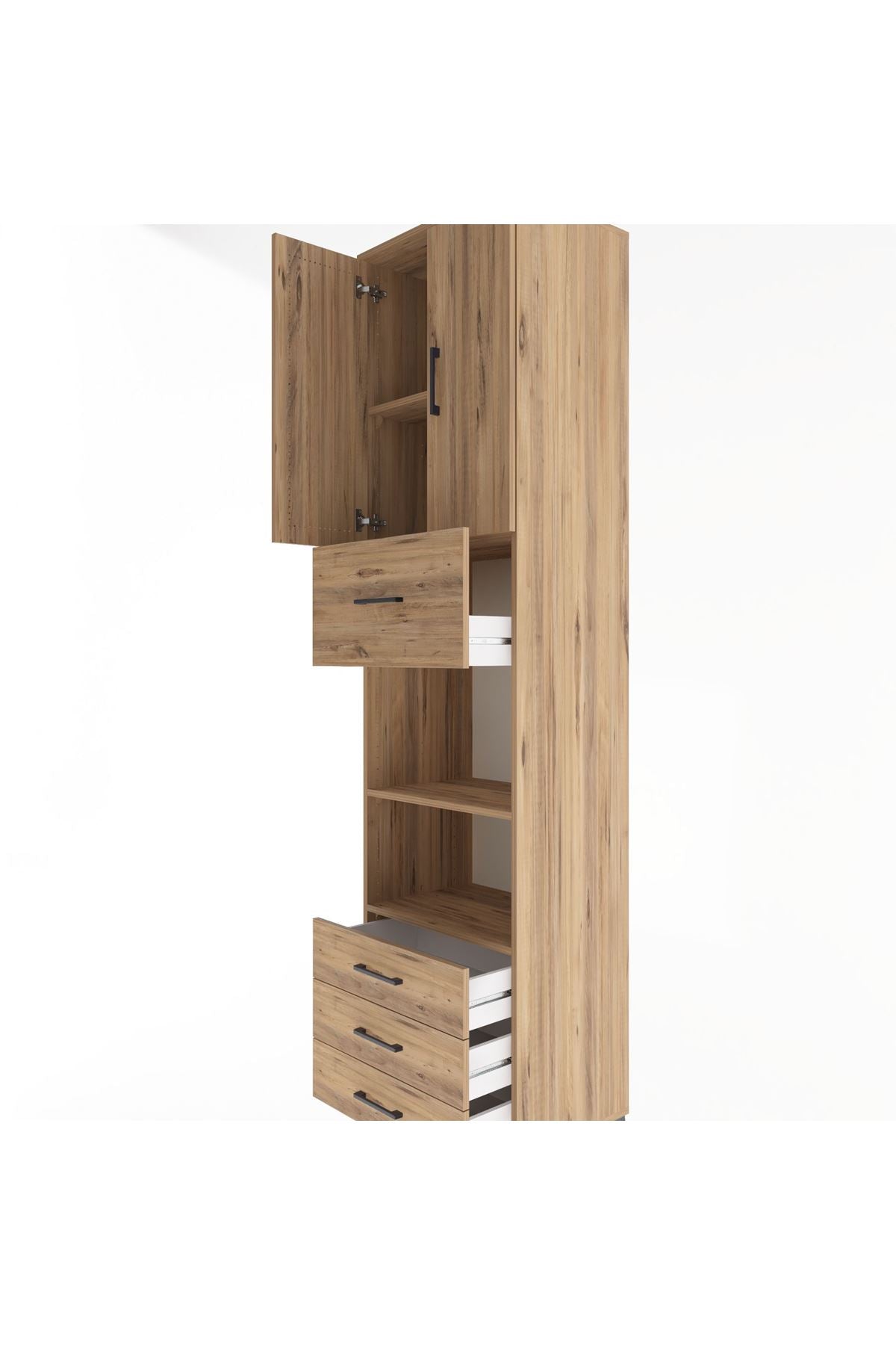 Hyperion Dolap 4 Raflı 4 Çekmeceli 2 Kapaklı 60x44x243 Çam-Çam