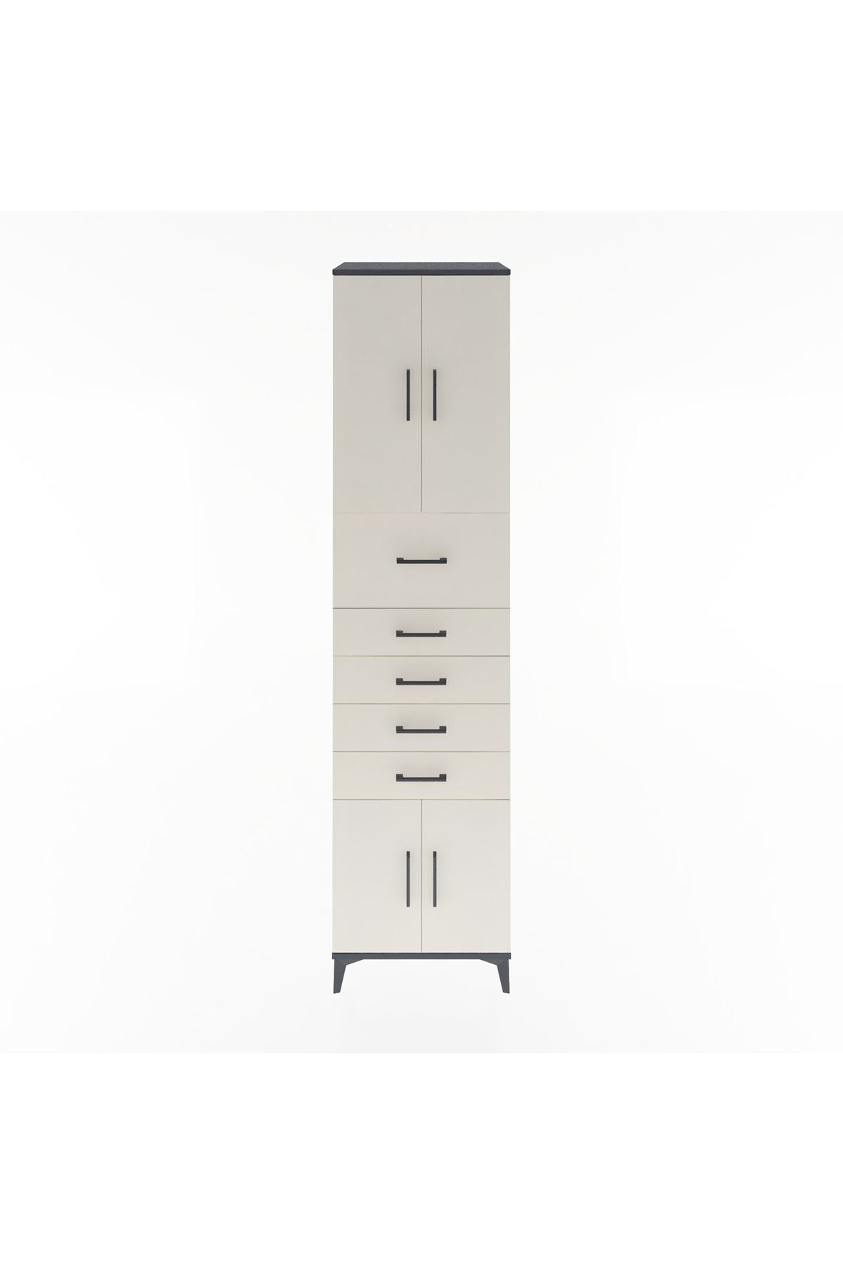 Hyperion Dolap 2 Raflı 5 Çekmeceli 4 Kapaklı 60x44x243 Antrasit-Aytaşı