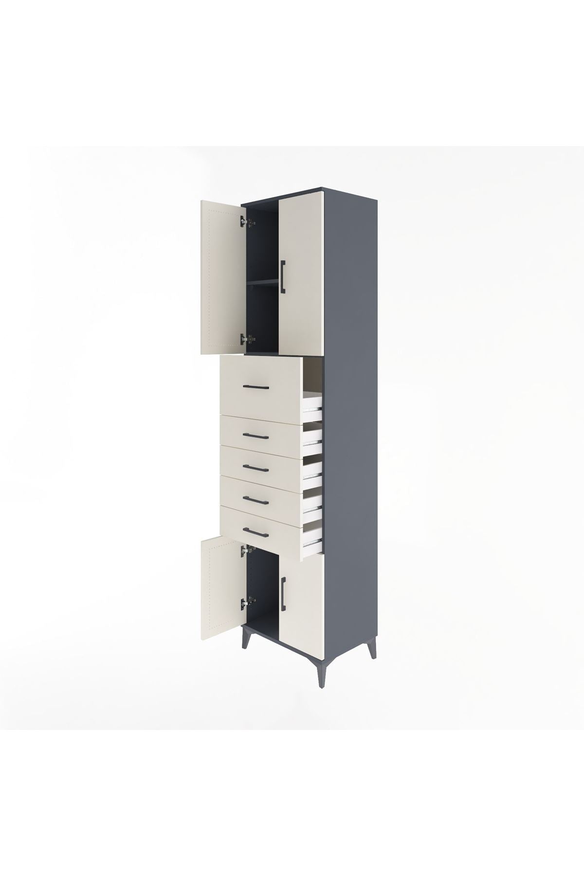 Hyperion Dolap 2 Raflı 5 Çekmeceli 4 Kapaklı 60x44x243 Antrasit-Aytaşı