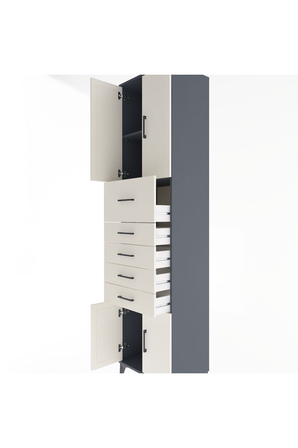 Hyperion Dolap 2 Raflı 5 Çekmeceli 4 Kapaklı 60x44x243 Antrasit-Aytaşı