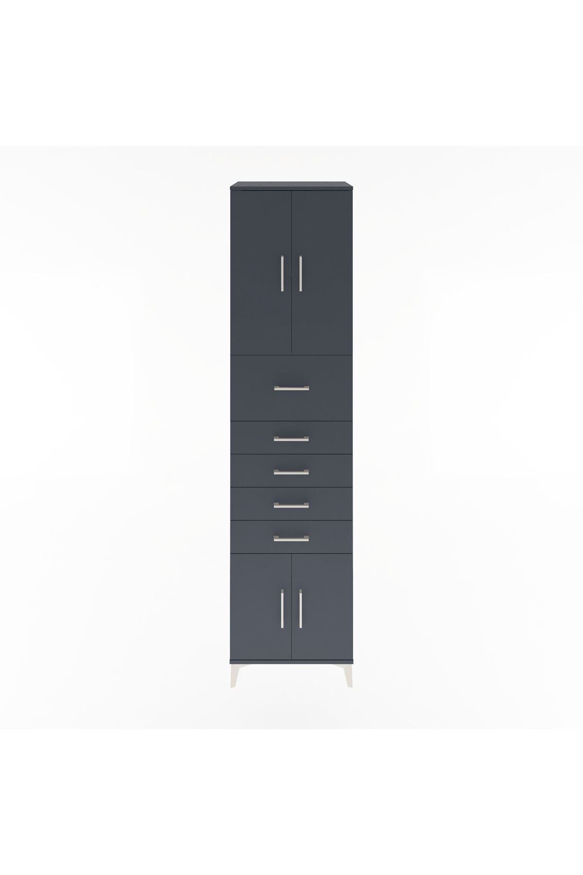 Hyperion Dolap 2 Raflı 5 Çekmeceli 4 Kapaklı 60x44x243 Antrasit-Antrasit
