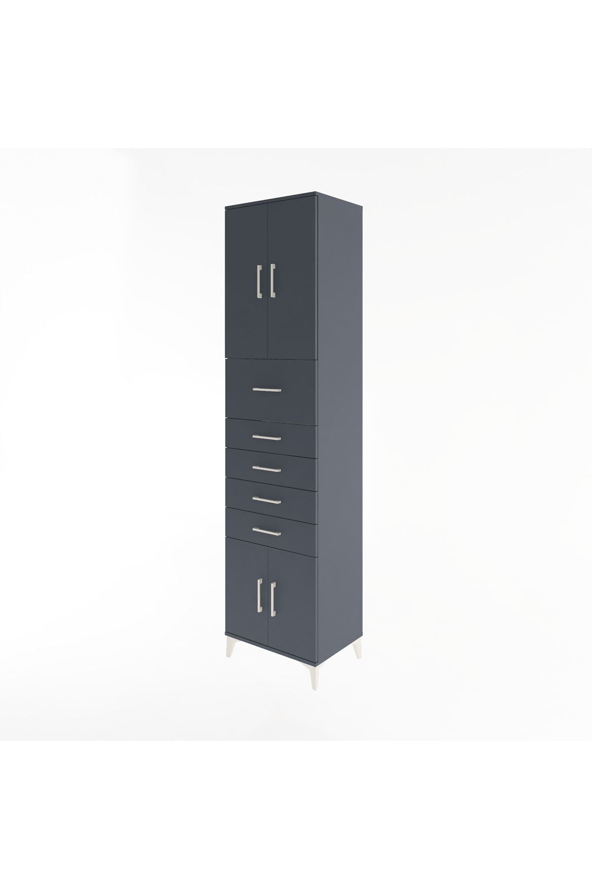 Hyperion Dolap 2 Raflı 5 Çekmeceli 4 Kapaklı 60x44x243 Antrasit-Antrasit