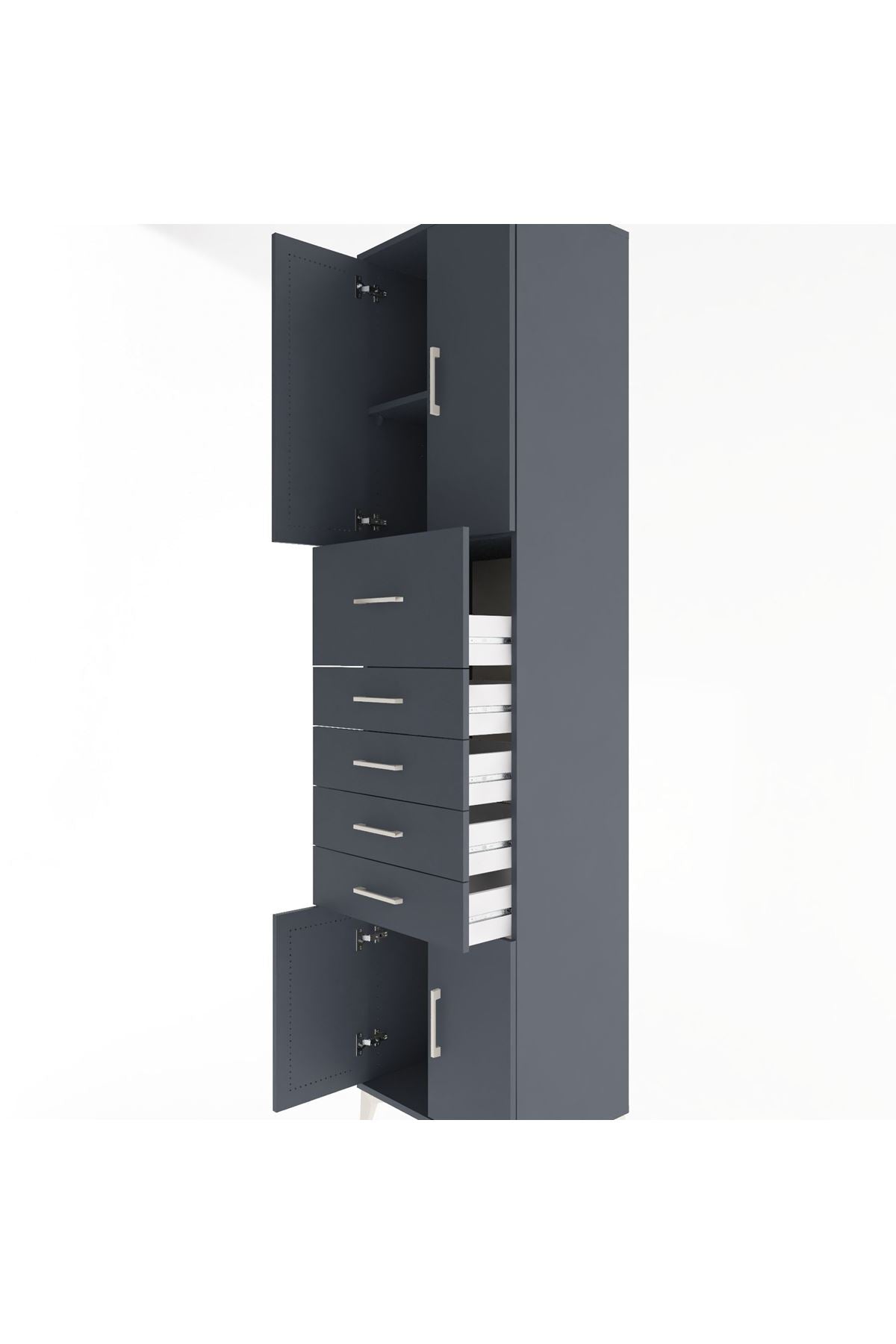 Hyperion Dolap 2 Raflı 5 Çekmeceli 4 Kapaklı 60x44x243 Antrasit-Antrasit