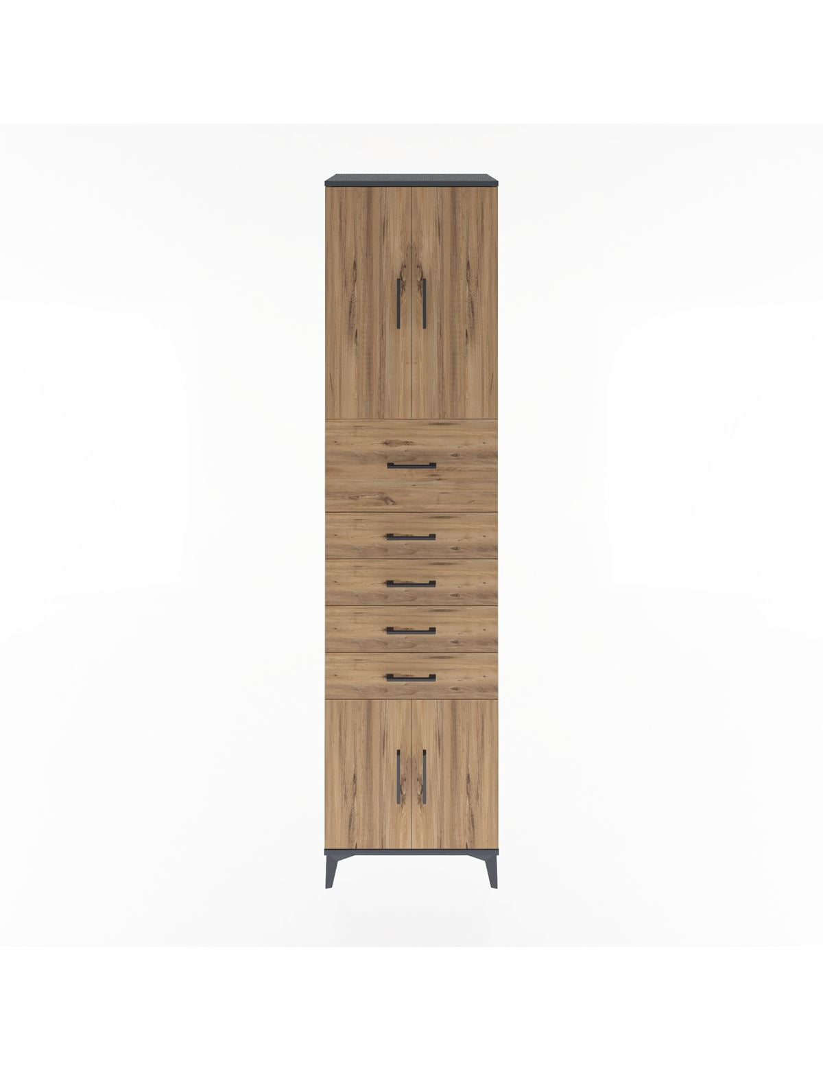 Hyperion Dolap 2 Raflı 5 Çekmeceli 4 Kapaklı 60x44x243 Antrasit-Çam