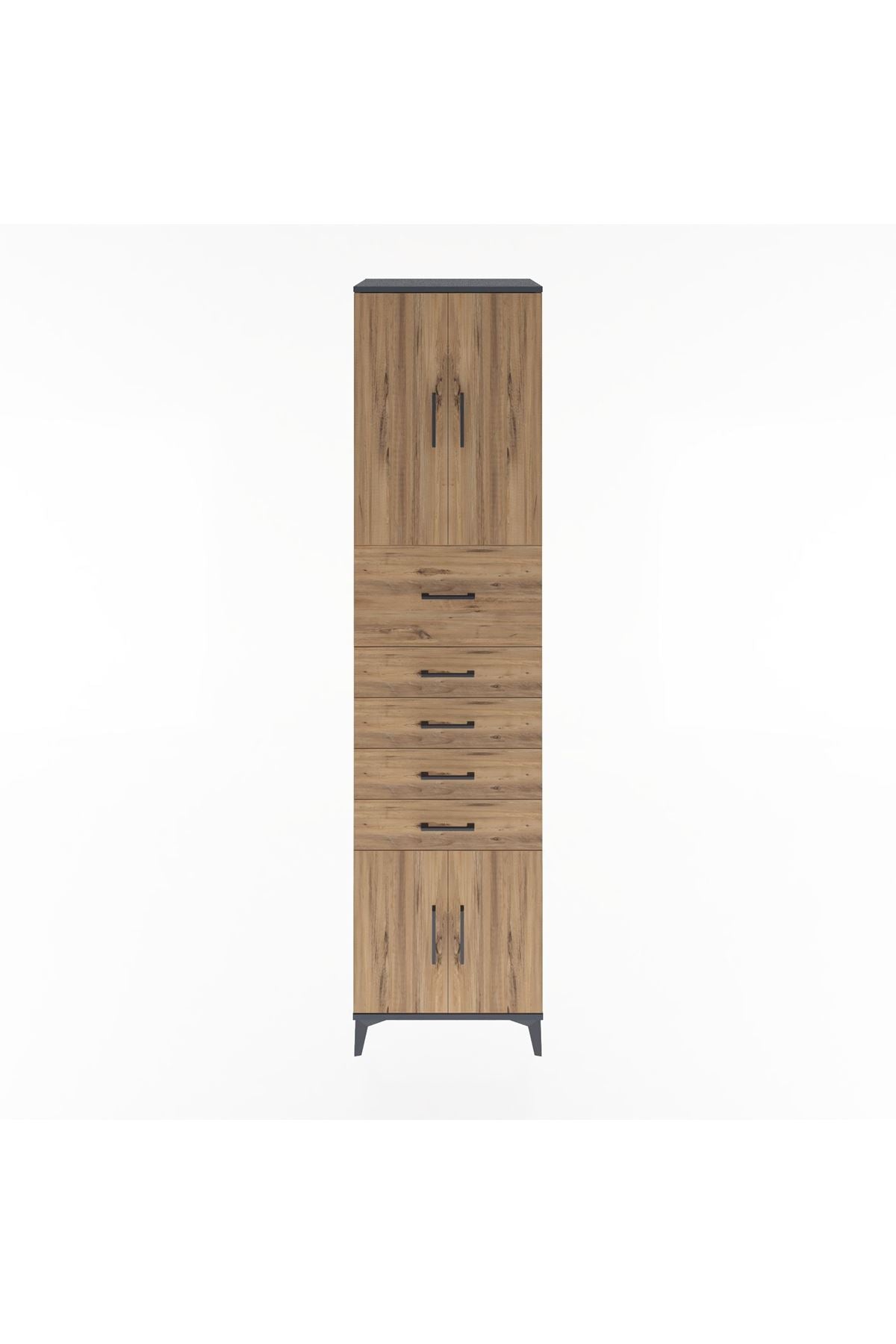 Hyperion Dolap 2 Raflı 5 Çekmeceli 4 Kapaklı 60x44x243 Antrasit-Çam