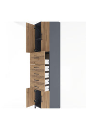 Hyperion Dolap 2 Raflı 5 Çekmeceli 4 Kapaklı 60x44x243 Antrasit-Çam