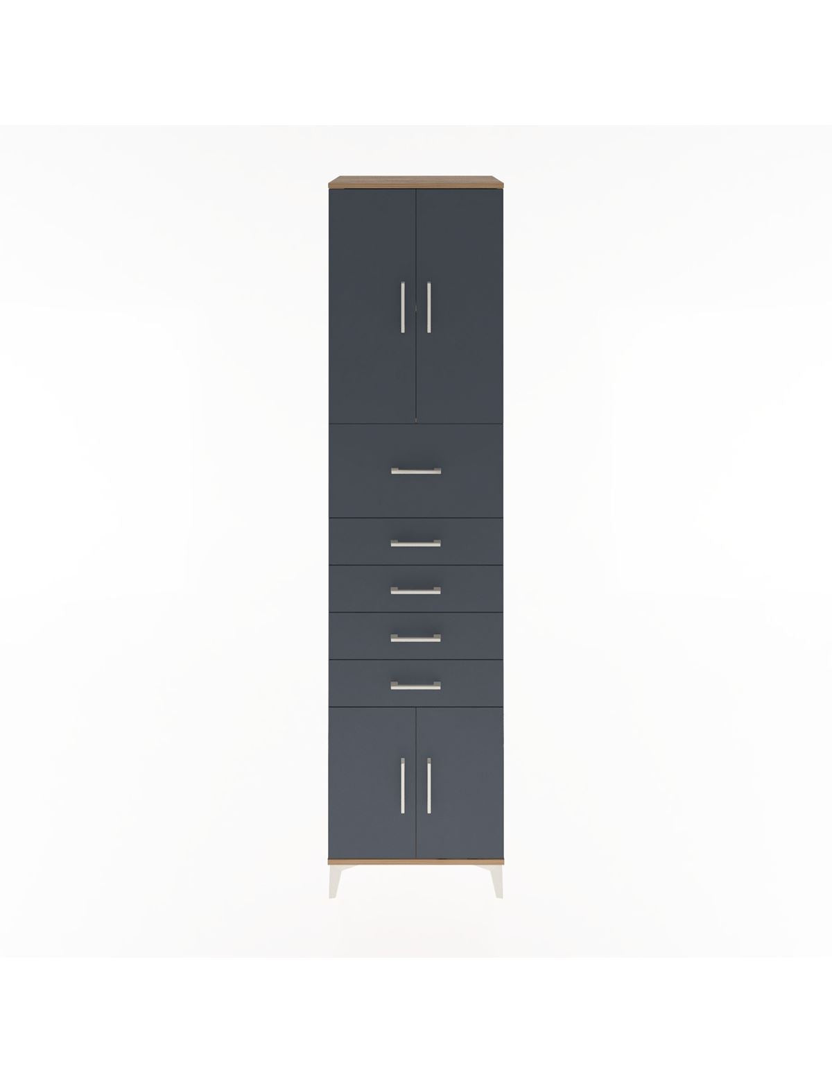 Hyperion Dolap 2 Raflı 5 Çekmeceli 4 Kapaklı 60x44x243 Çam-Antrasit