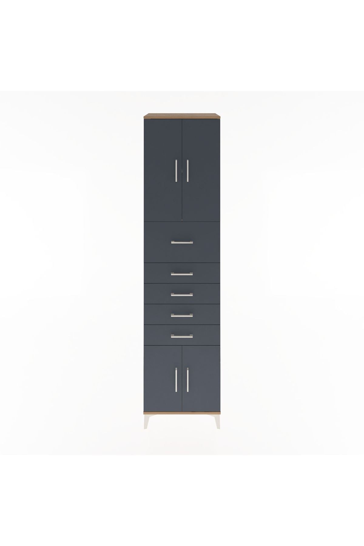 Hyperion Dolap 2 Raflı 5 Çekmeceli 4 Kapaklı 60x44x243 Çam-Antrasit