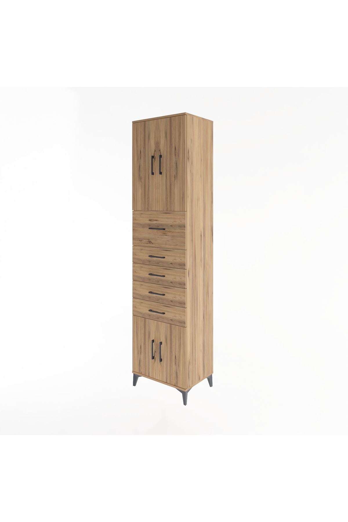 Hyperion Dolap 2 Raflı 5 Çekmeceli 4 Kapaklı 60x44x243 Çam-Çam