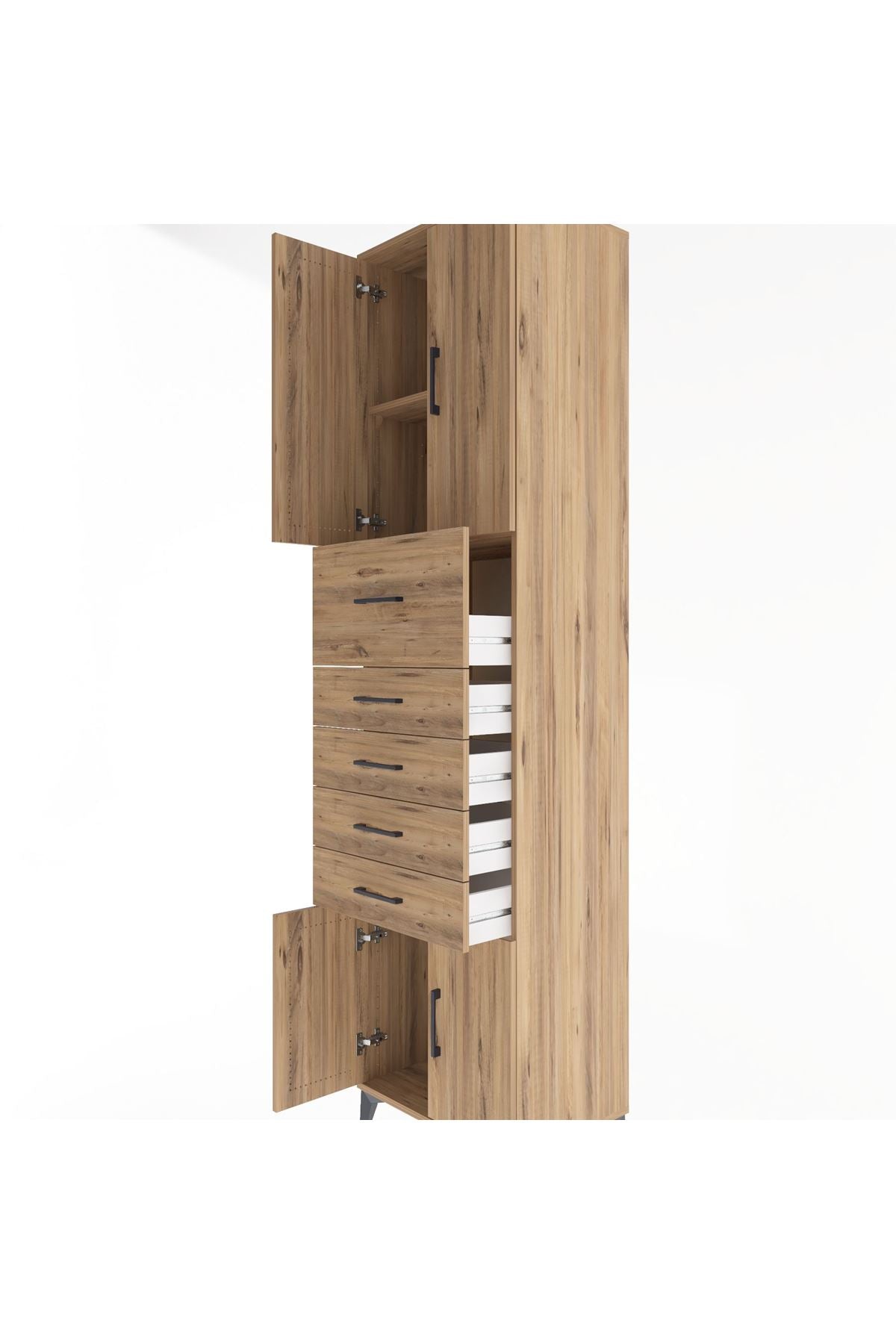 Hyperion Dolap 2 Raflı 5 Çekmeceli 4 Kapaklı 60x44x243 Çam-Çam