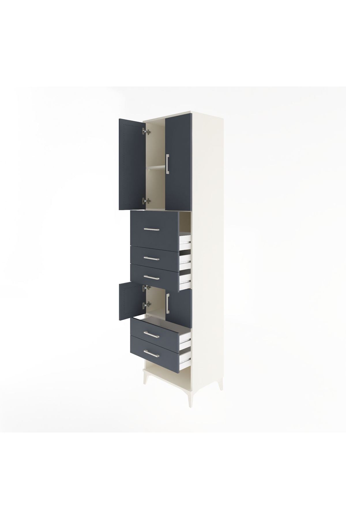 Hyperion Dolap 3 Raflı 5 Çekmeceli 4 Kapaklı 60x44x243 Aytaşı-Antrasit