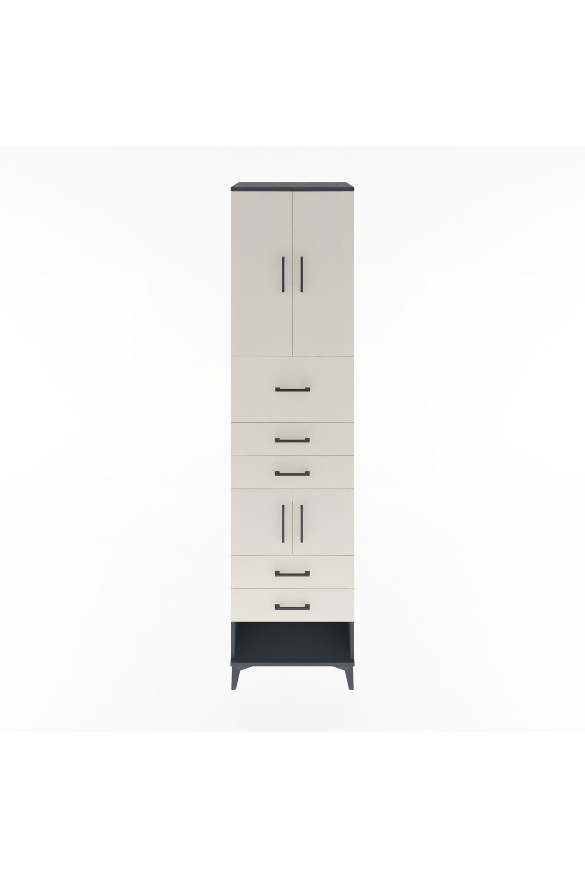 Hyperion Dolap 3 Raflı 5 Çekmeceli 4 Kapaklı 60x44x243 Antrasit-Aytaşı