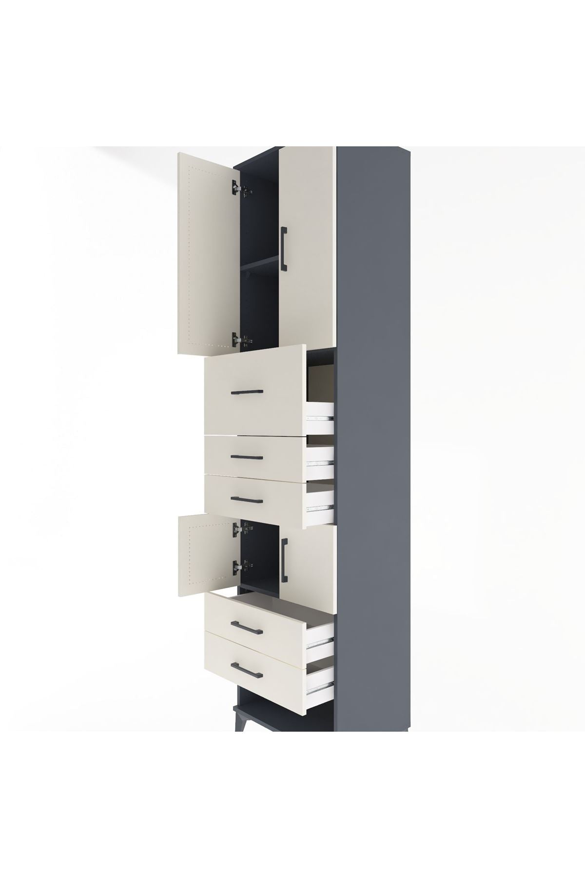 Hyperion Dolap 3 Raflı 5 Çekmeceli 4 Kapaklı 60x44x243 Antrasit-Aytaşı