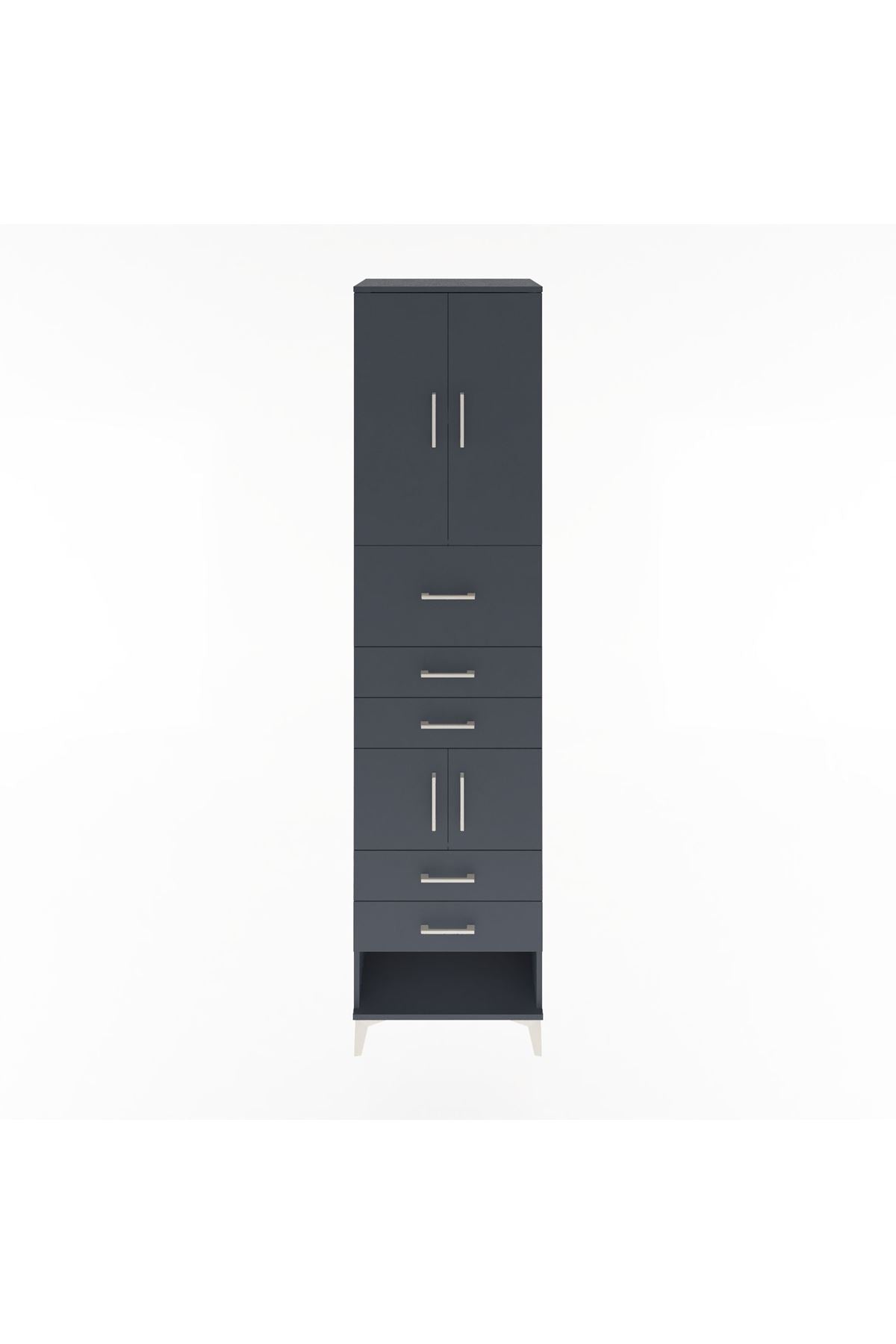 Hyperion Dolap 3 Raflı 5 Çekmeceli 4 Kapaklı 60x44x243 Antrasit-Antrasit