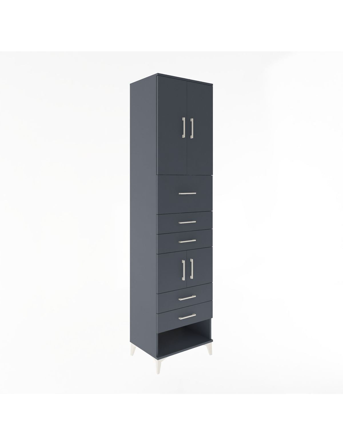 Hyperion Dolap 3 Raflı 5 Çekmeceli 4 Kapaklı 60x44x243 Antrasit-Antrasit