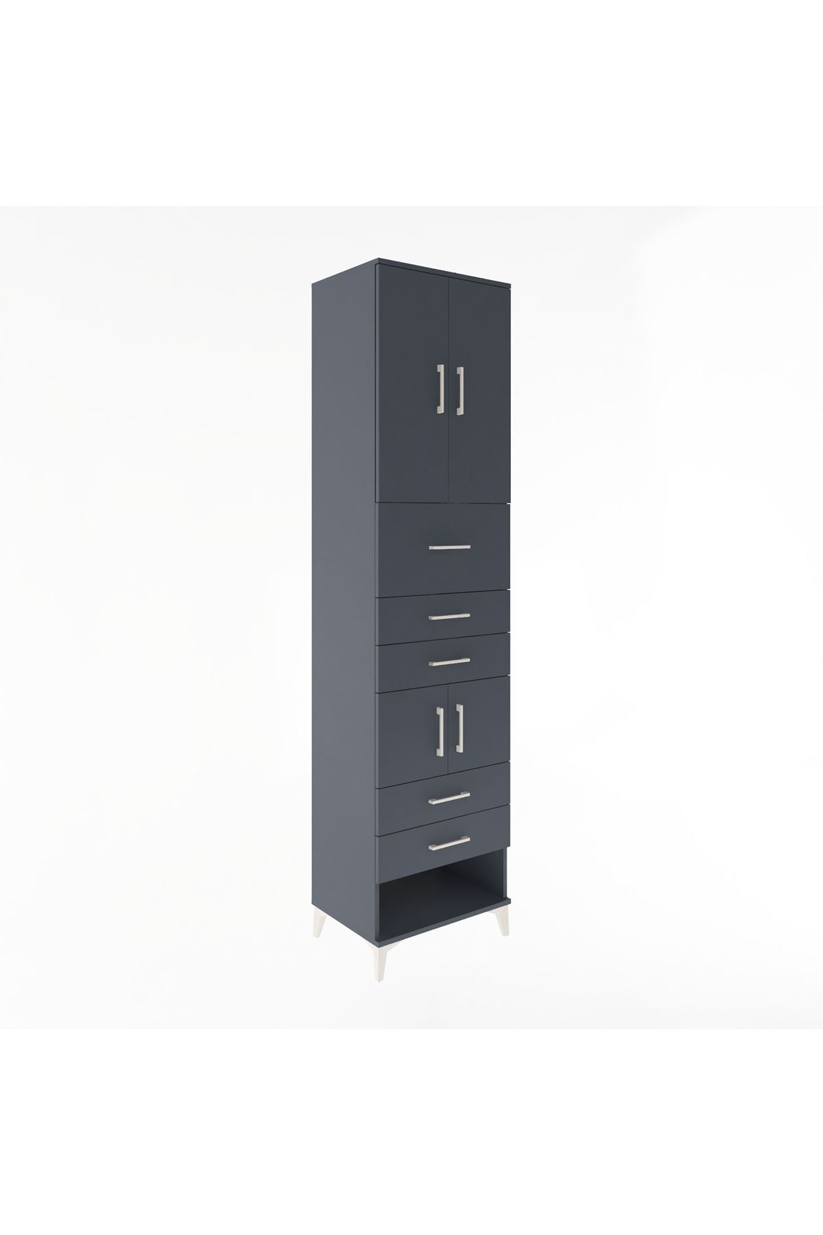 Hyperion Dolap 3 Raflı 5 Çekmeceli 4 Kapaklı 60x44x243 Antrasit-Antrasit