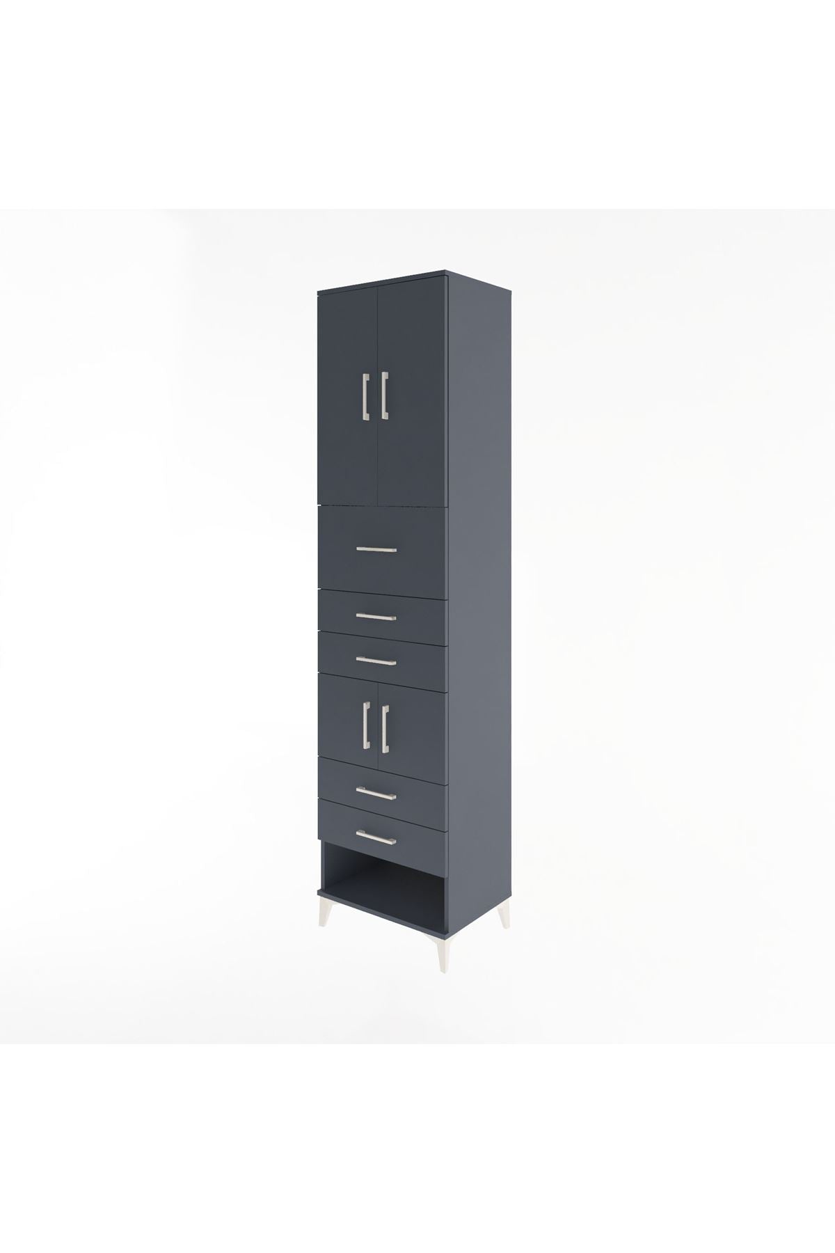 Hyperion Dolap 3 Raflı 5 Çekmeceli 4 Kapaklı 60x44x243 Antrasit-Antrasit