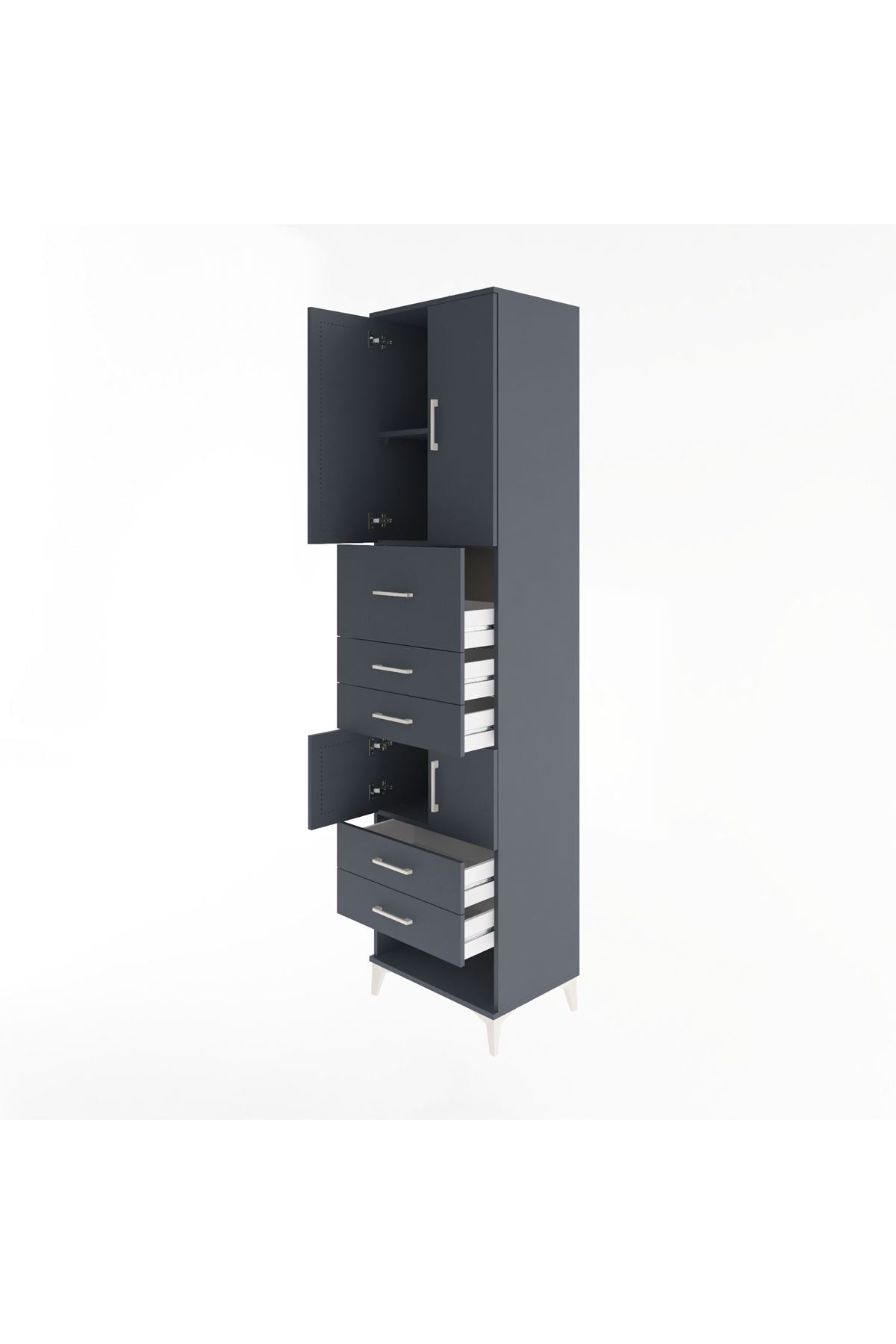Hyperion Dolap 3 Raflı 5 Çekmeceli 4 Kapaklı 60x44x243 Antrasit-Antrasit