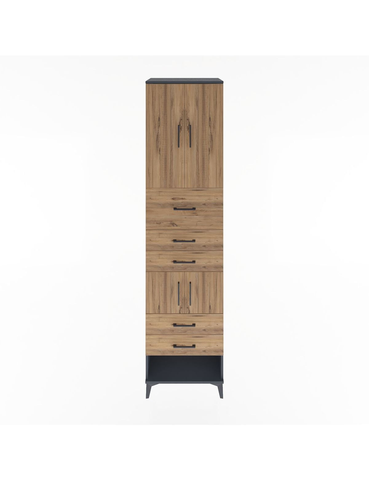 Hyperion Dolap 3 Raflı 5 Çekmeceli 4 Kapaklı 60x44x243 Antrasit-Çam