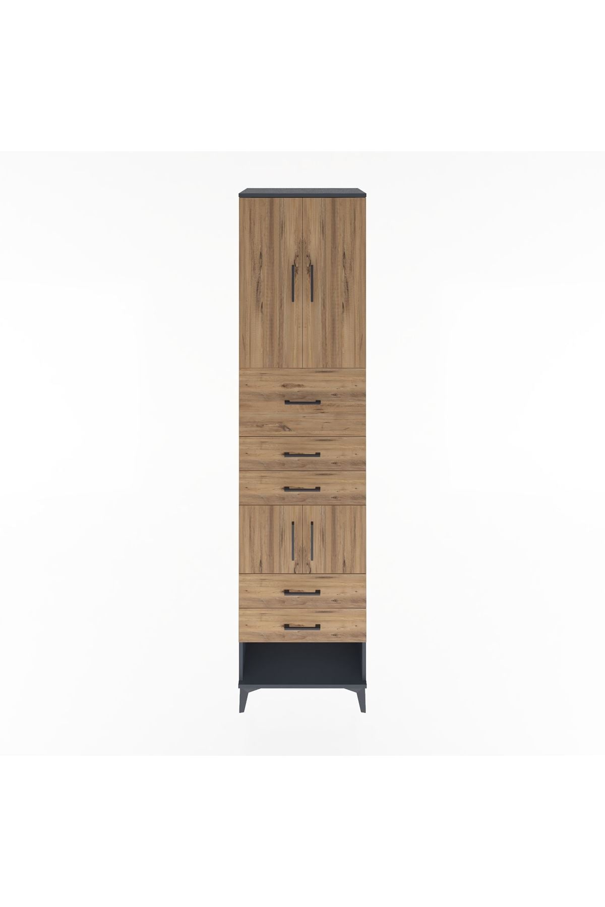 Hyperion Dolap 3 Raflı 5 Çekmeceli 4 Kapaklı 60x44x243 Antrasit-Çam