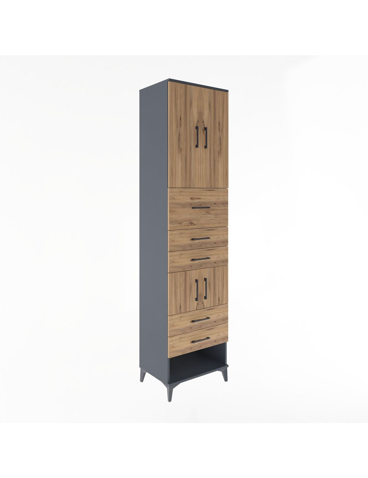 Hyperion Dolap 3 Raflı 5 Çekmeceli 4 Kapaklı 60x44x243 Antrasit-Çam