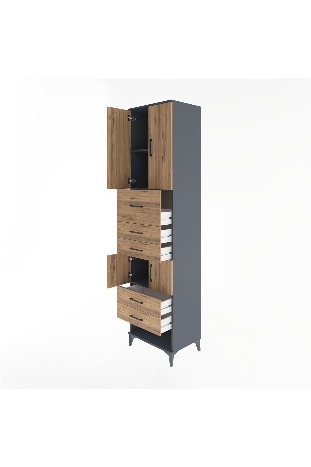 Hyperion Dolap 3 Raflı 5 Çekmeceli 4 Kapaklı 60x44x243 Antrasit-Çam