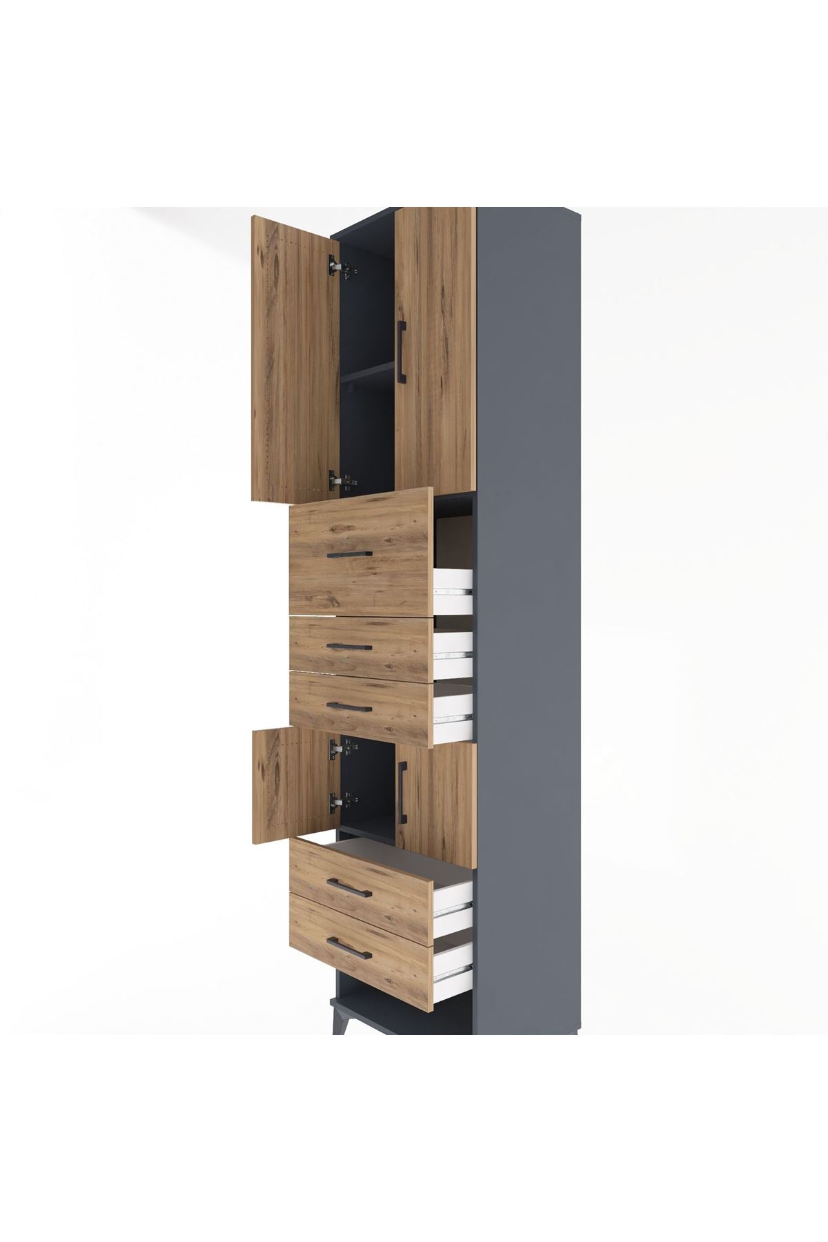 Hyperion Dolap 3 Raflı 5 Çekmeceli 4 Kapaklı 60x44x243 Antrasit-Çam