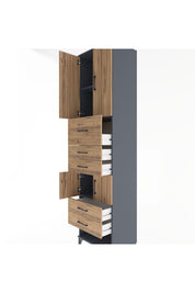 Hyperion Dolap 3 Raflı 5 Çekmeceli 4 Kapaklı 60x44x243 Antrasit-Çam
