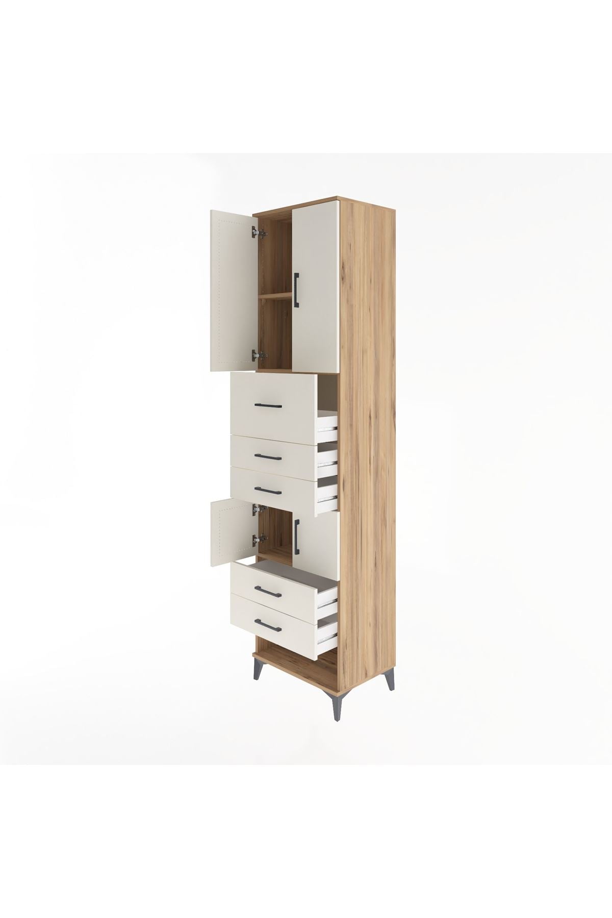 Hyperion Dolap 3 Raflı 5 Çekmeceli 4 Kapaklı 60x44x243 Çam-Aytaşı