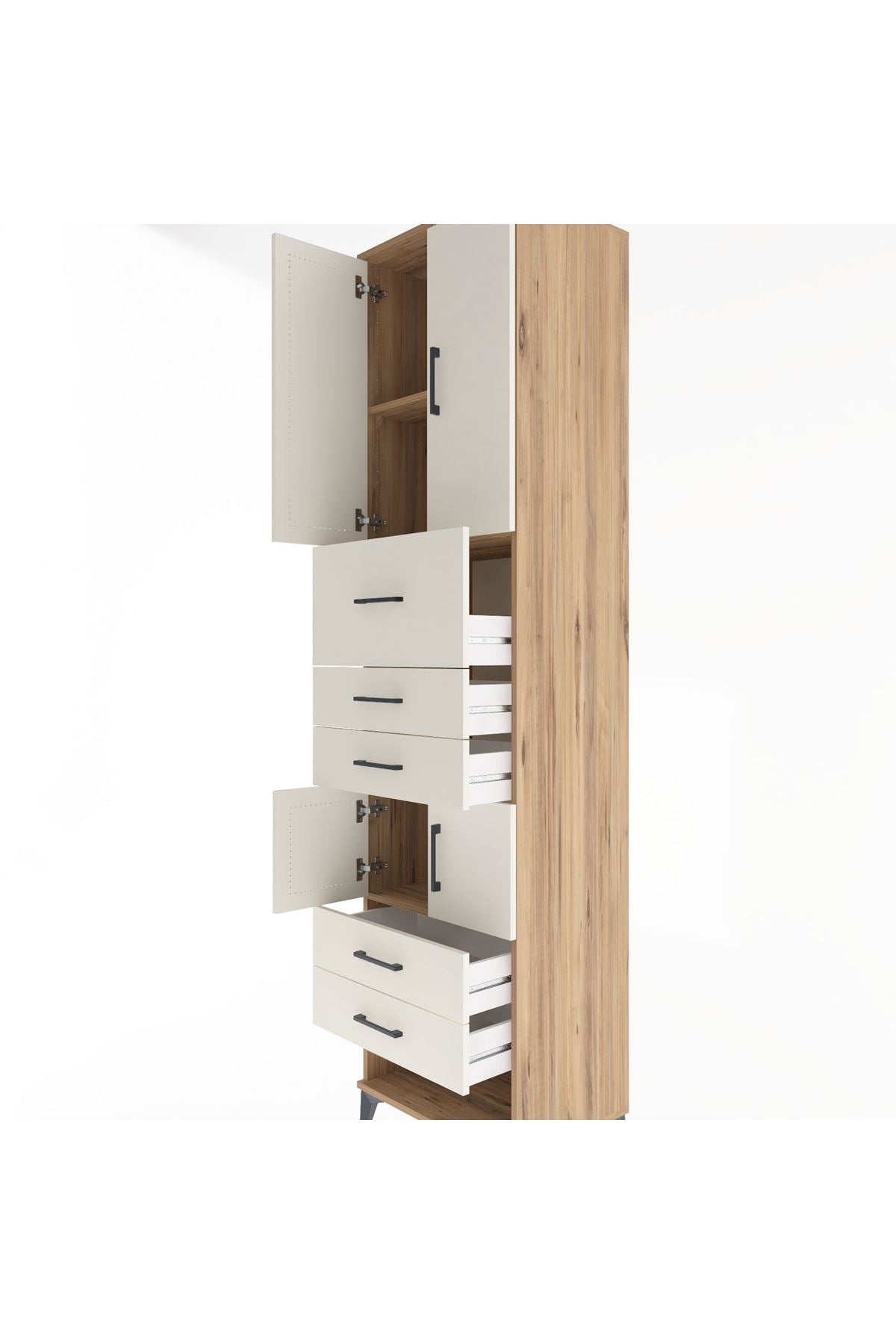 Hyperion Dolap 3 Raflı 5 Çekmeceli 4 Kapaklı 60x44x243 Çam-Aytaşı