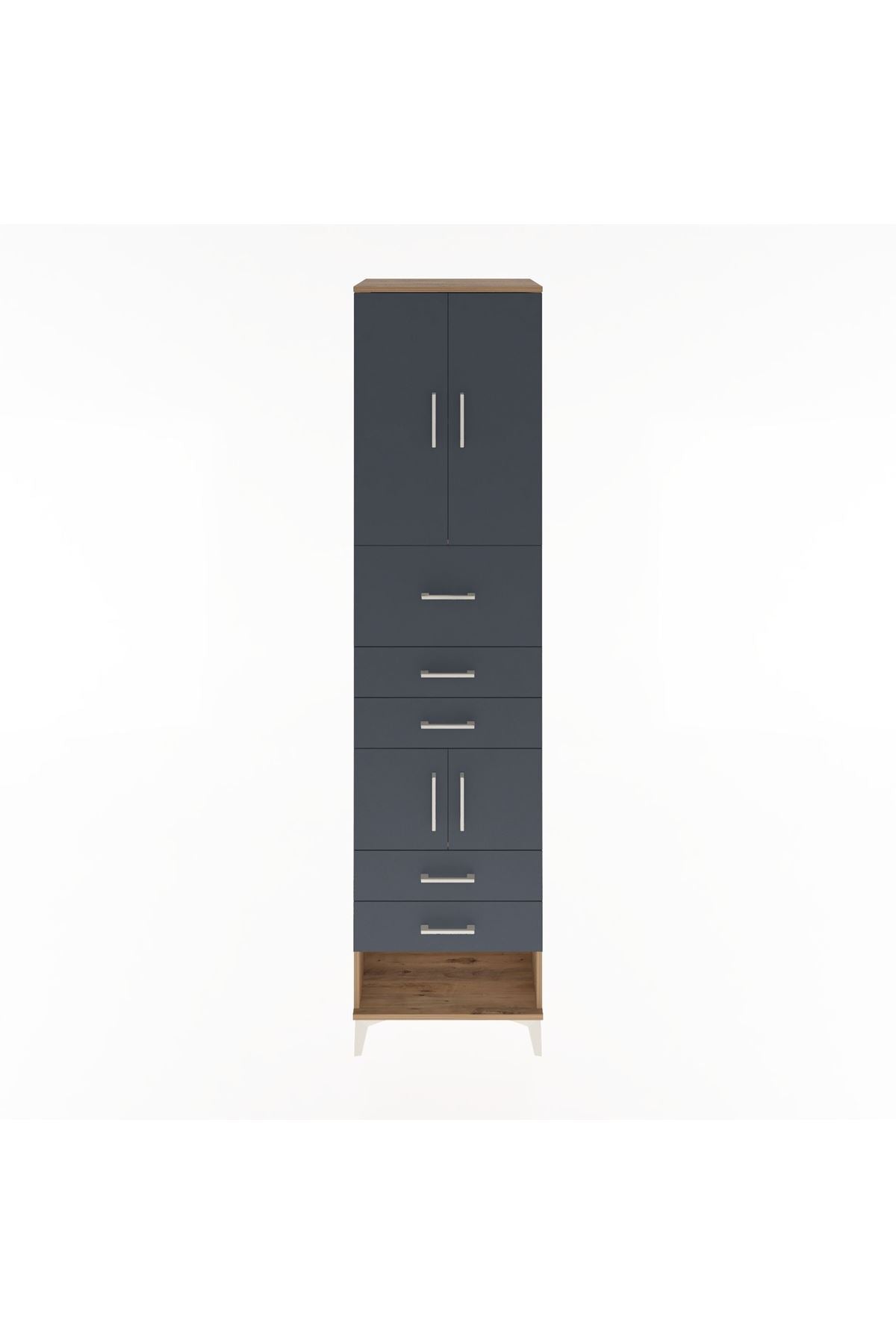 Hyperion Dolap 3 Raflı 5 Çekmeceli 4 Kapaklı 60x44x243 Çam-Antrasit